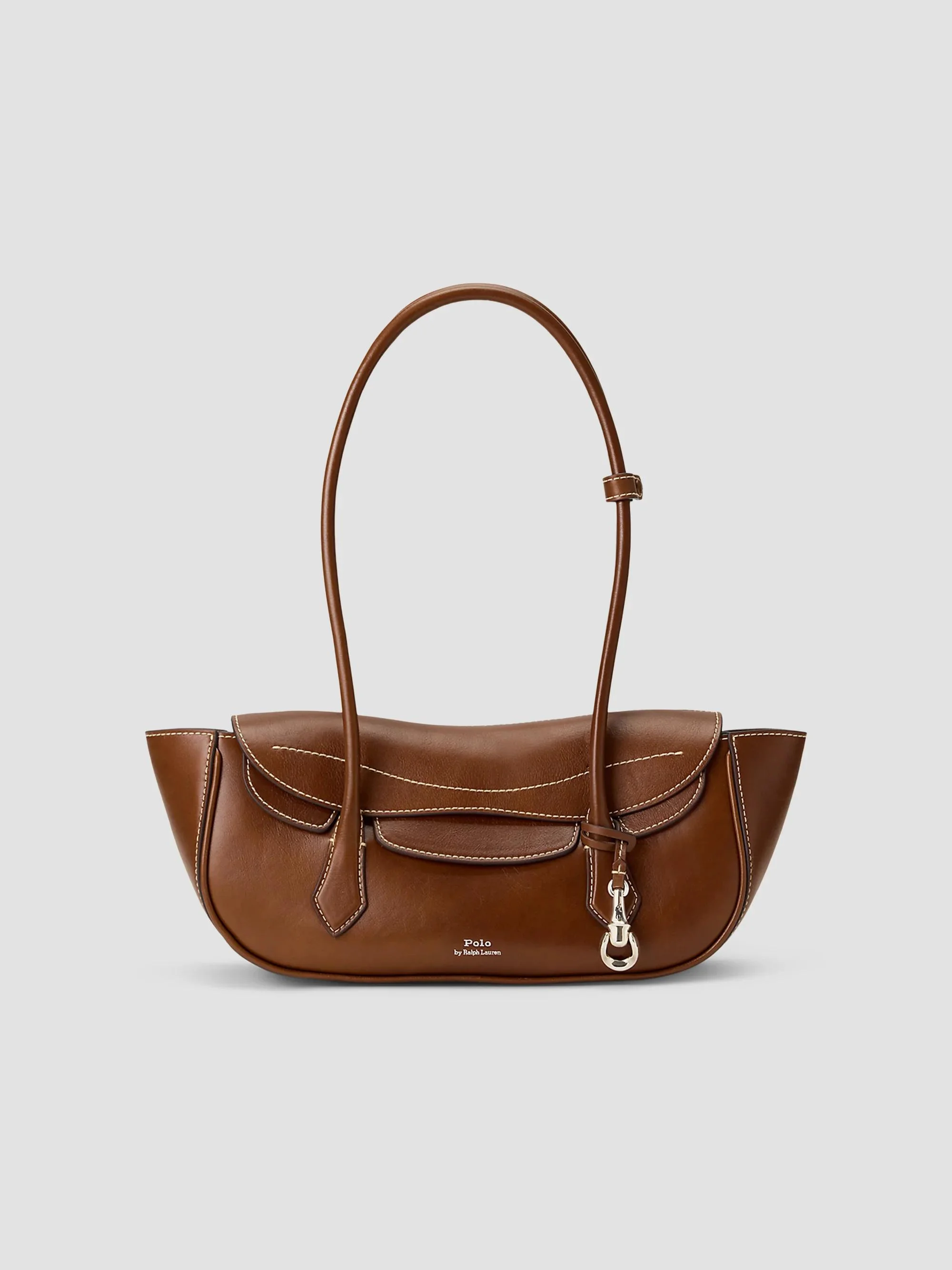 Women's Shiny Tumbled Leather Shoulder Bag - Chestnut - 1