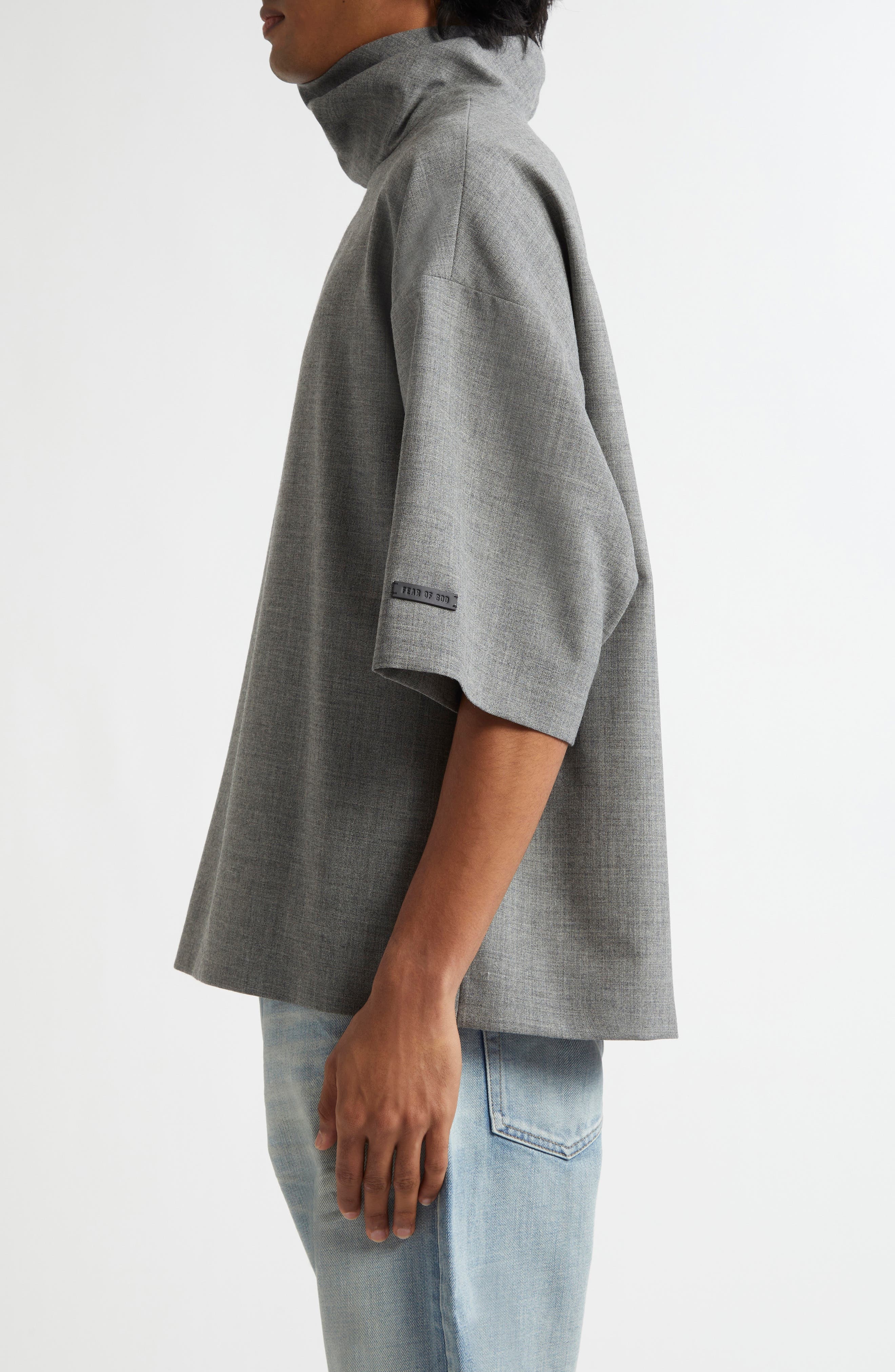 Fear of God Stand Collar Wool Canvas Shirt in Titanium at Nordstrom - 4