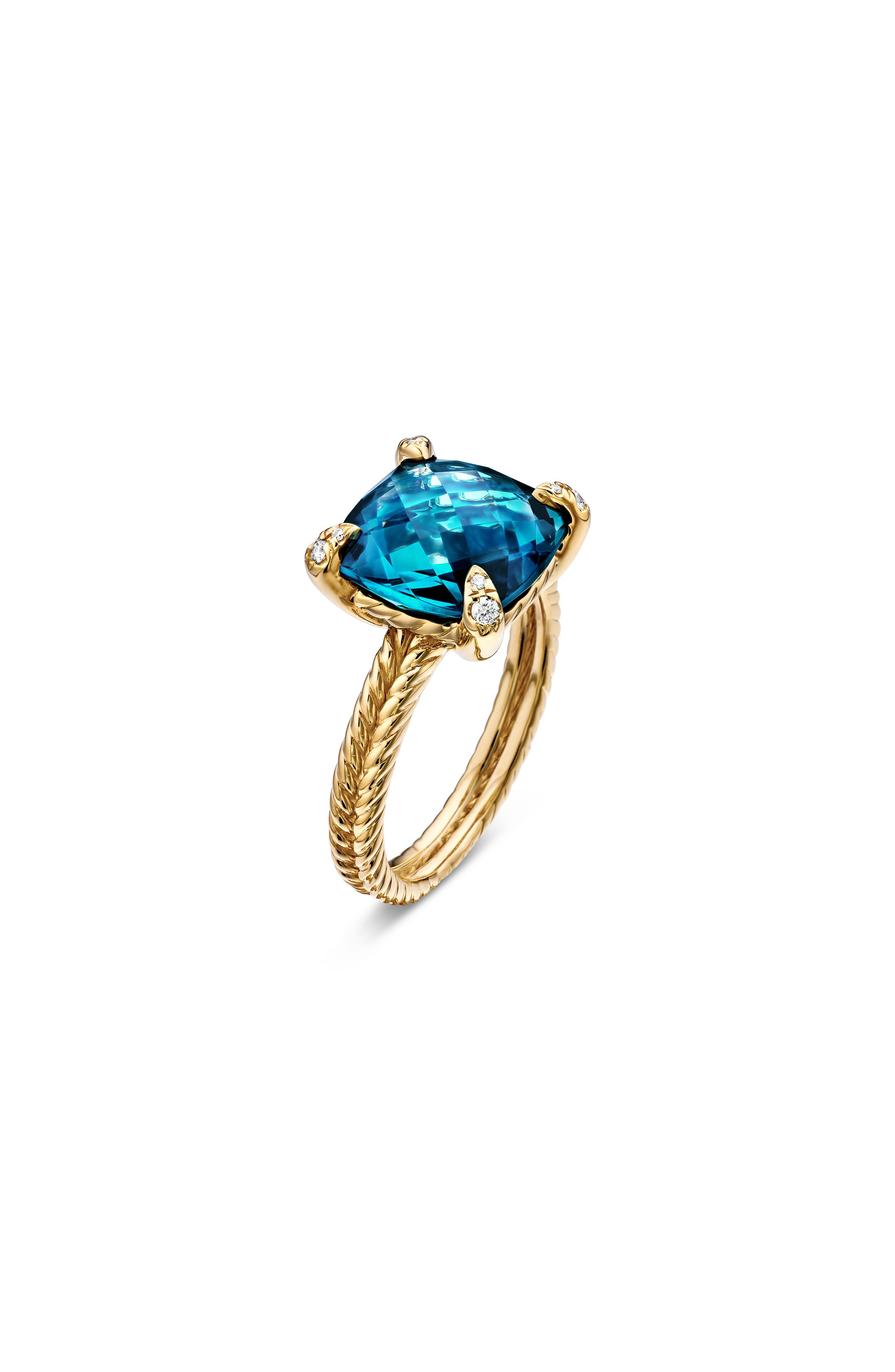 David Yurman Châtelaine Ring with Semiprecious Stone and Diamonds in 18K Gold in Hampton Blue Topaz  - 5