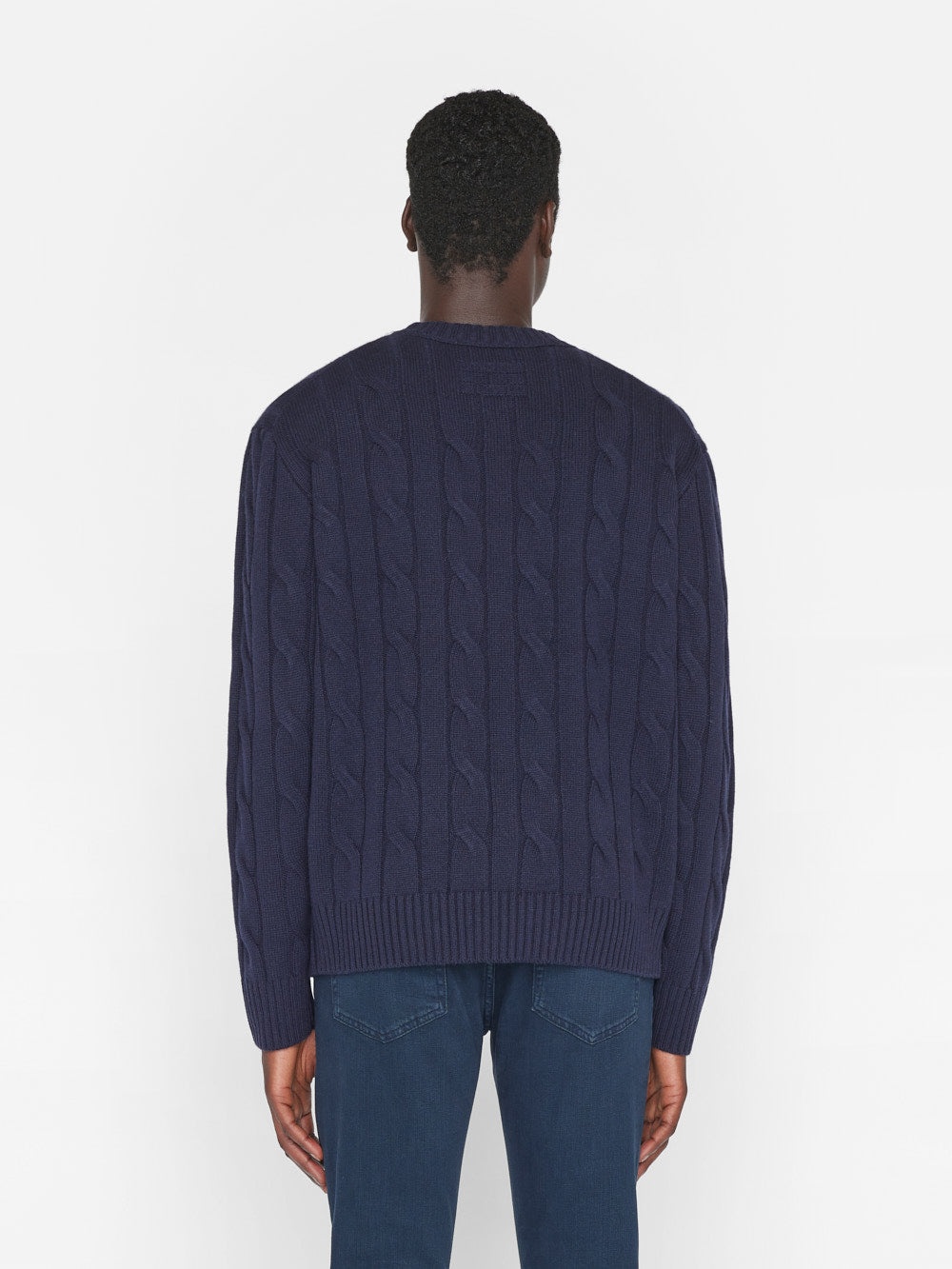 Cashmere Cable Crewneck in Navy - 4