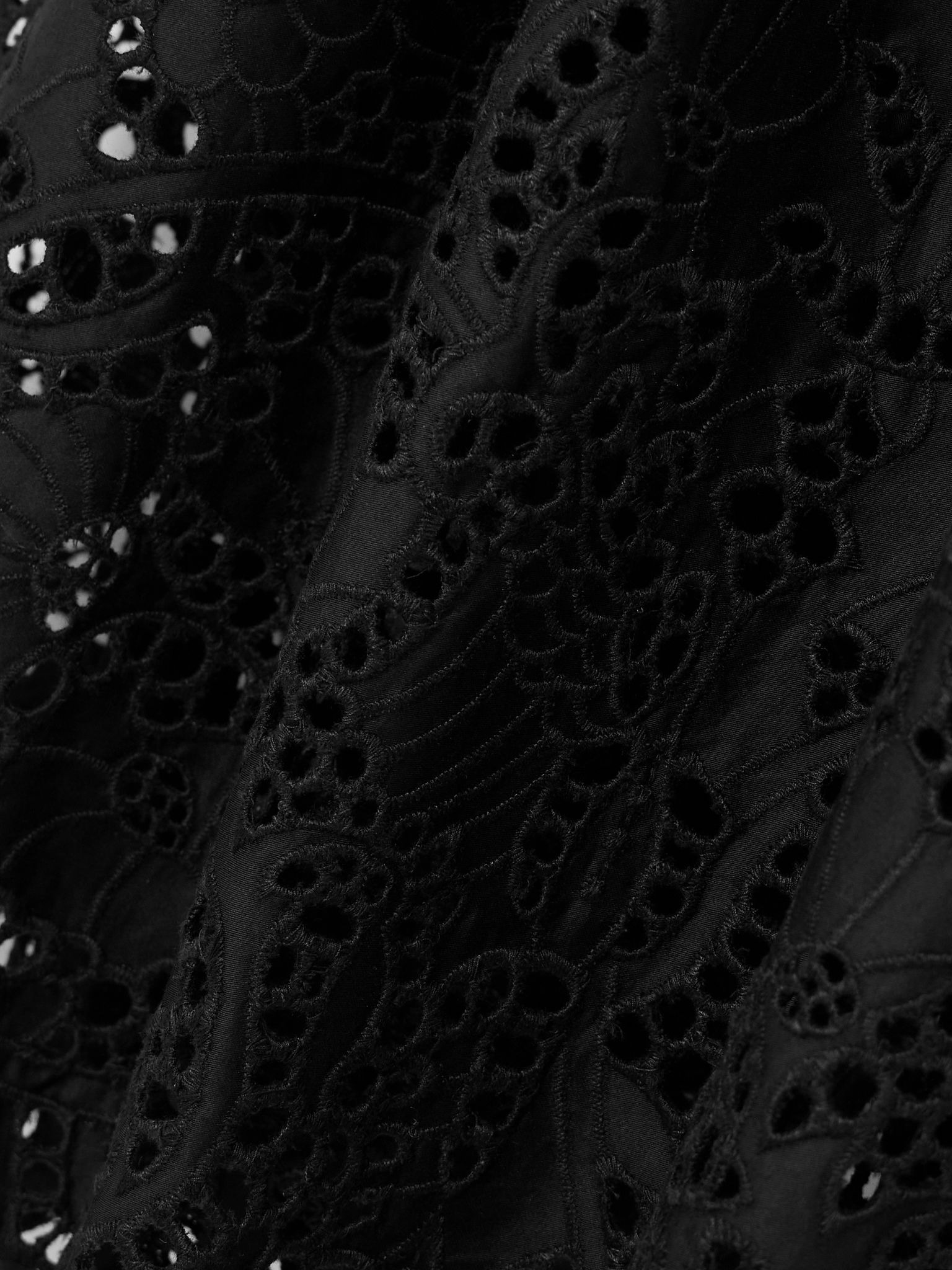 Amalia pleated broderie anglaise cotton-poplin midi dress Black - 4