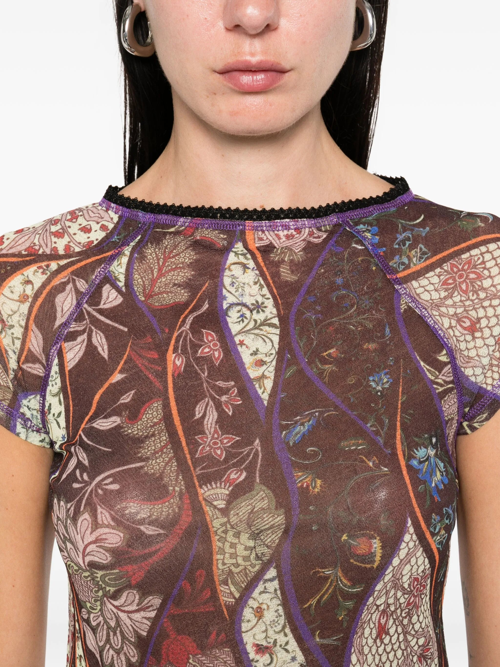 Siedres Floral-pattern Mesh Top - 3