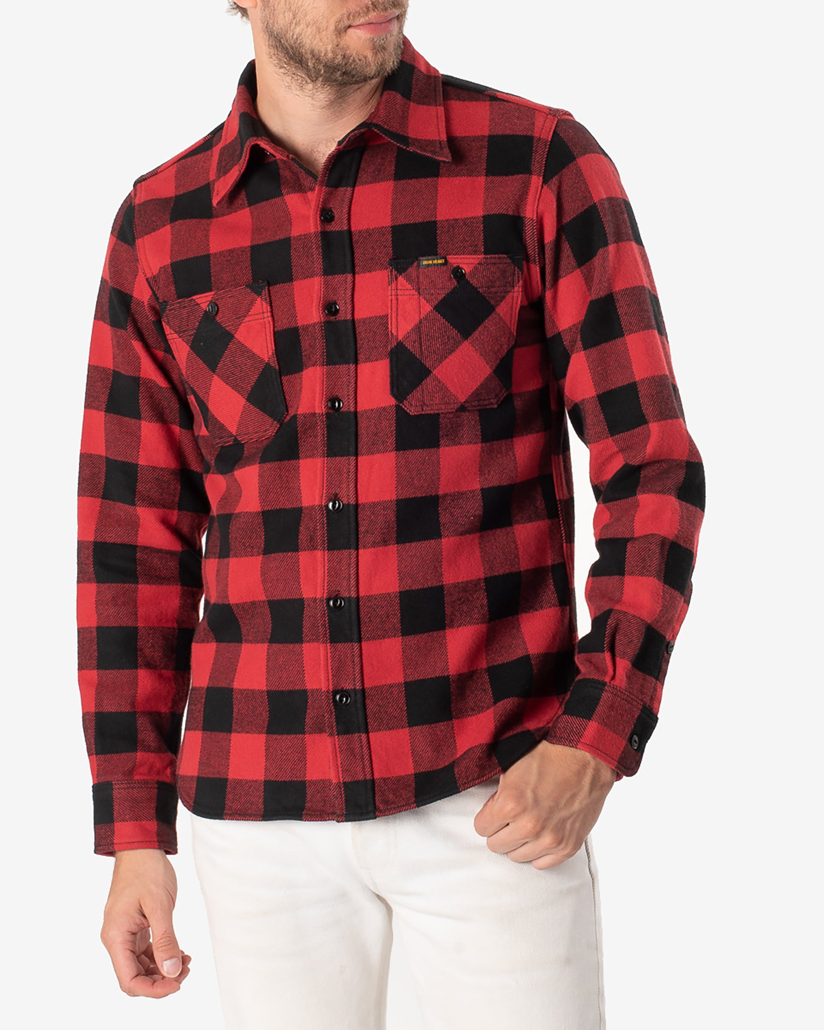 IHSH-244-RED Ultra Heavy Flannel Buffalo Check Work Shirt - Red/Black - 2