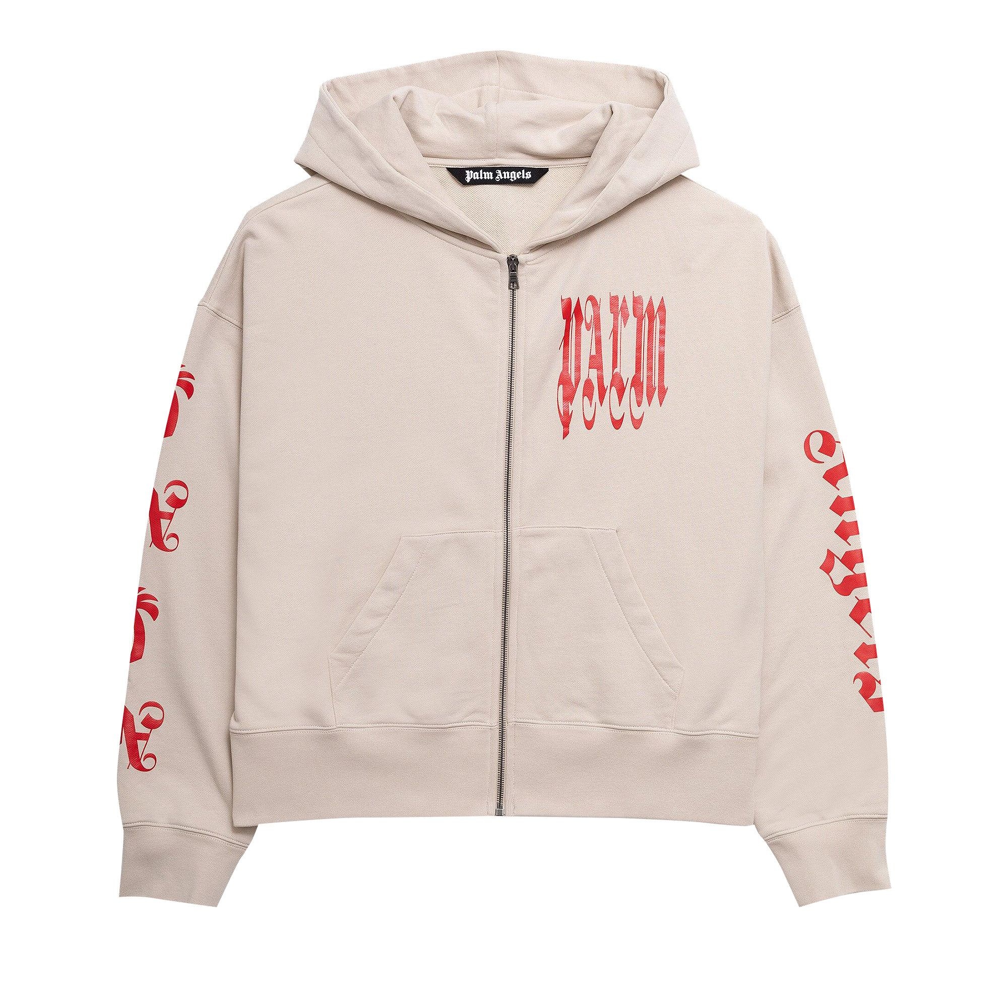 Palm Angels Gothic Logo Zipped Crew Hoodie 'Light Beige/Red' - 1