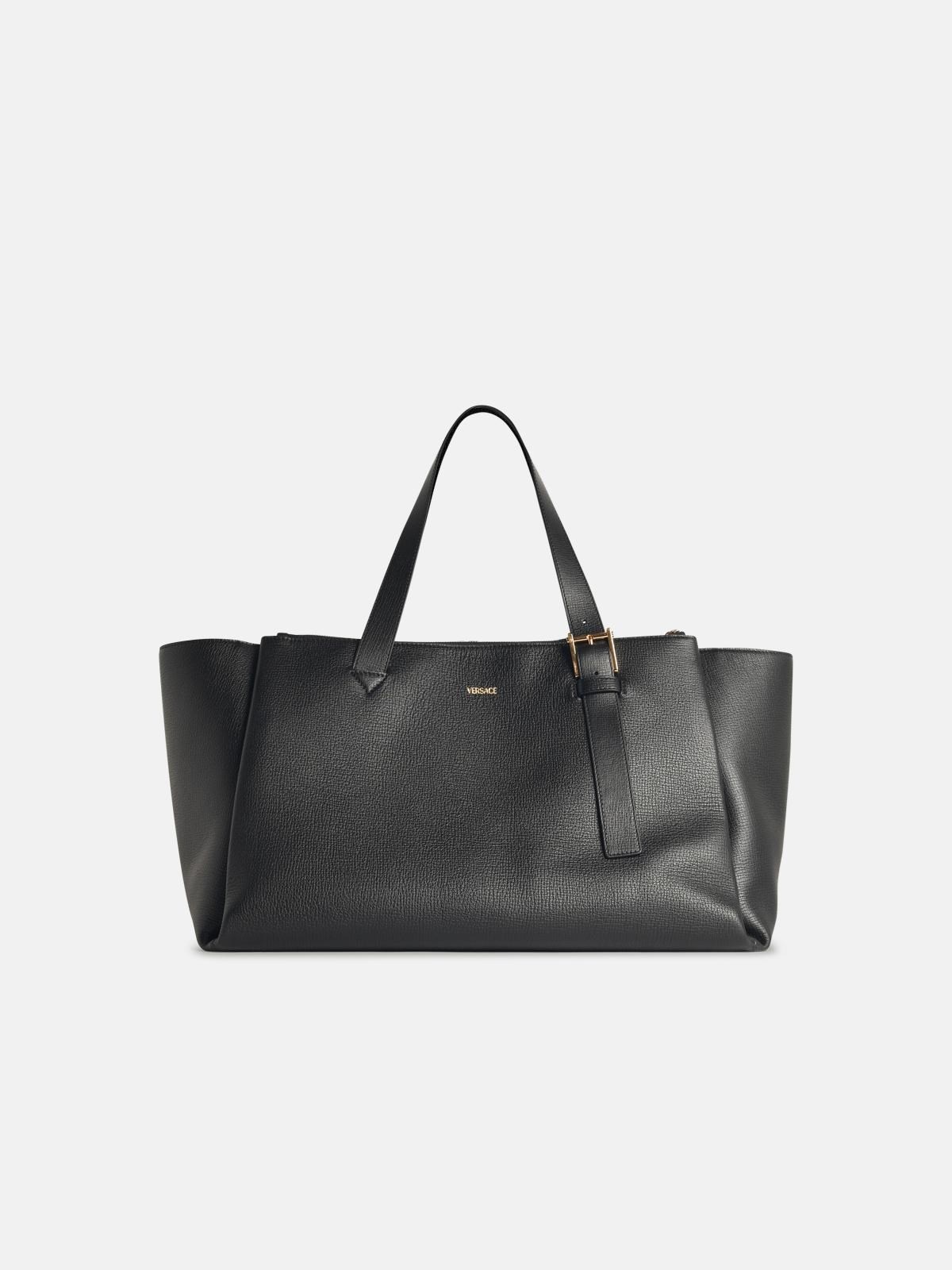 BLACK EMBOSSED LEATHER DUFFEL BAG - 3