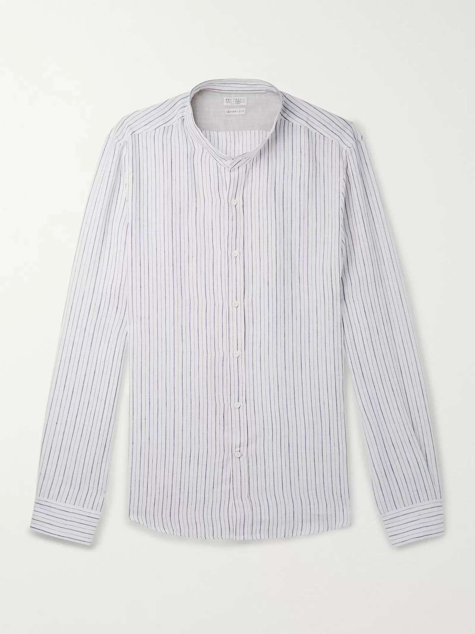 Grandad-Collar Pinstriped Linen Shirt - 1