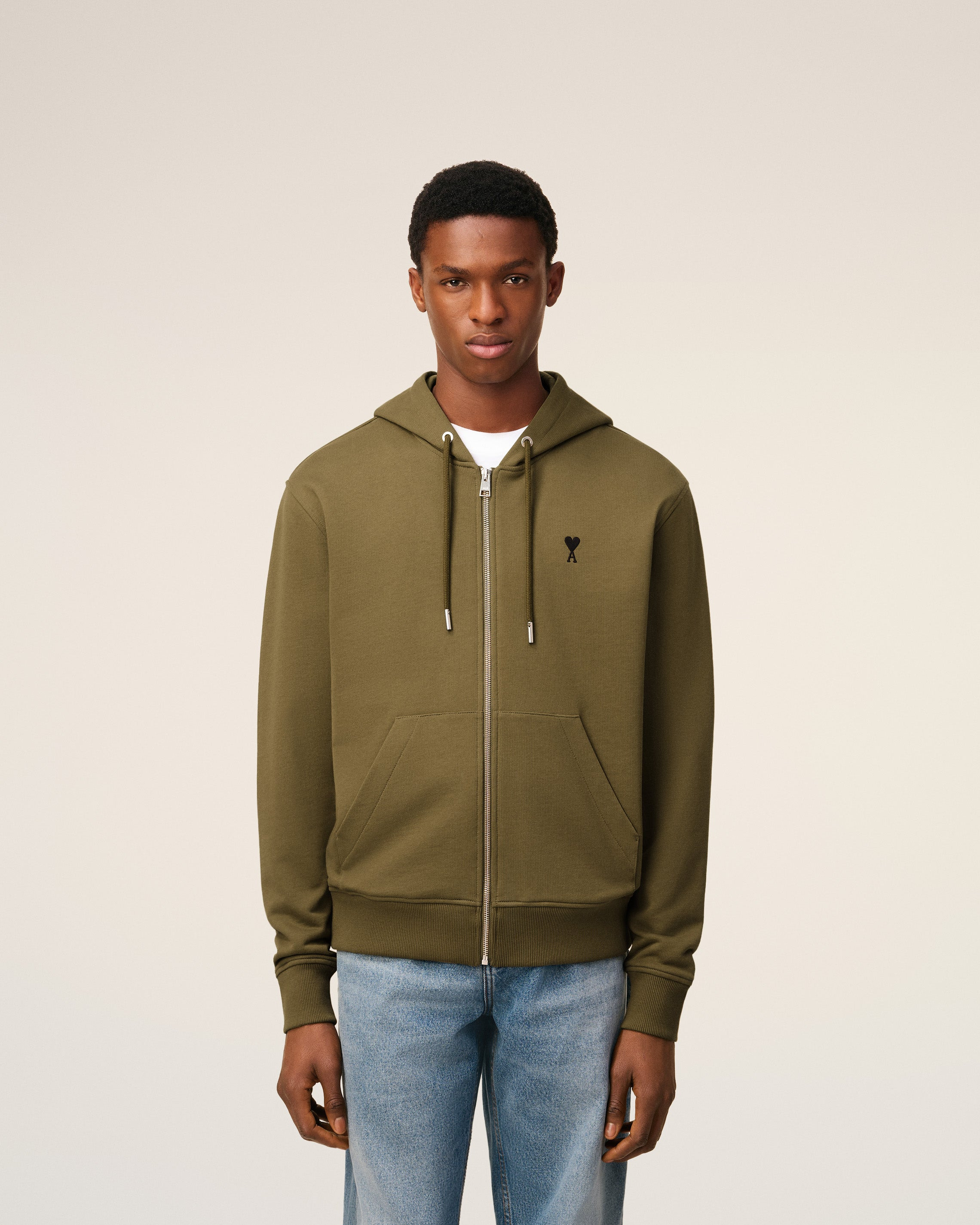 GREEN COTTON ZIPPED AMI DE COEUR HOODIE - 3