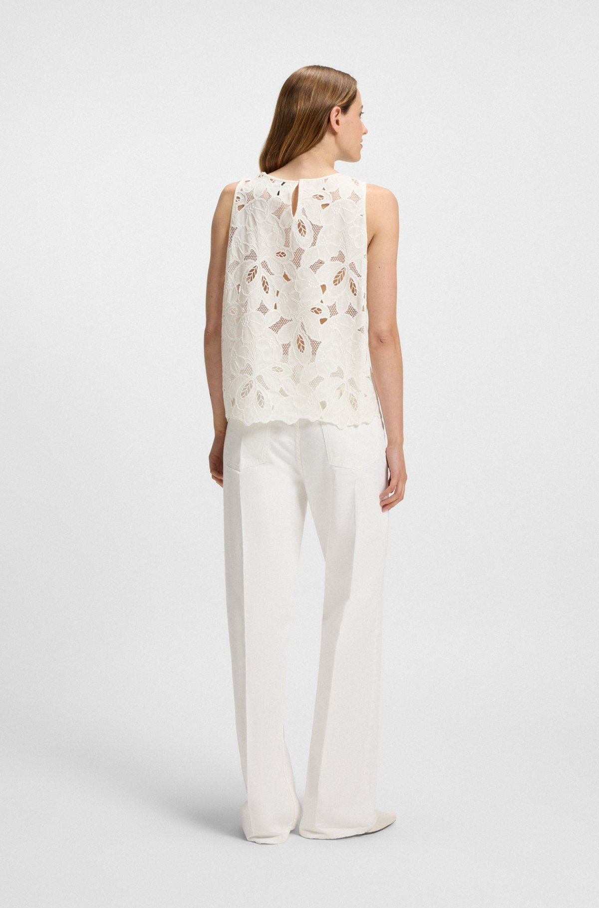 SLEEVELESS BLOUSE WITH BRODERIE ANGLAISE - 5