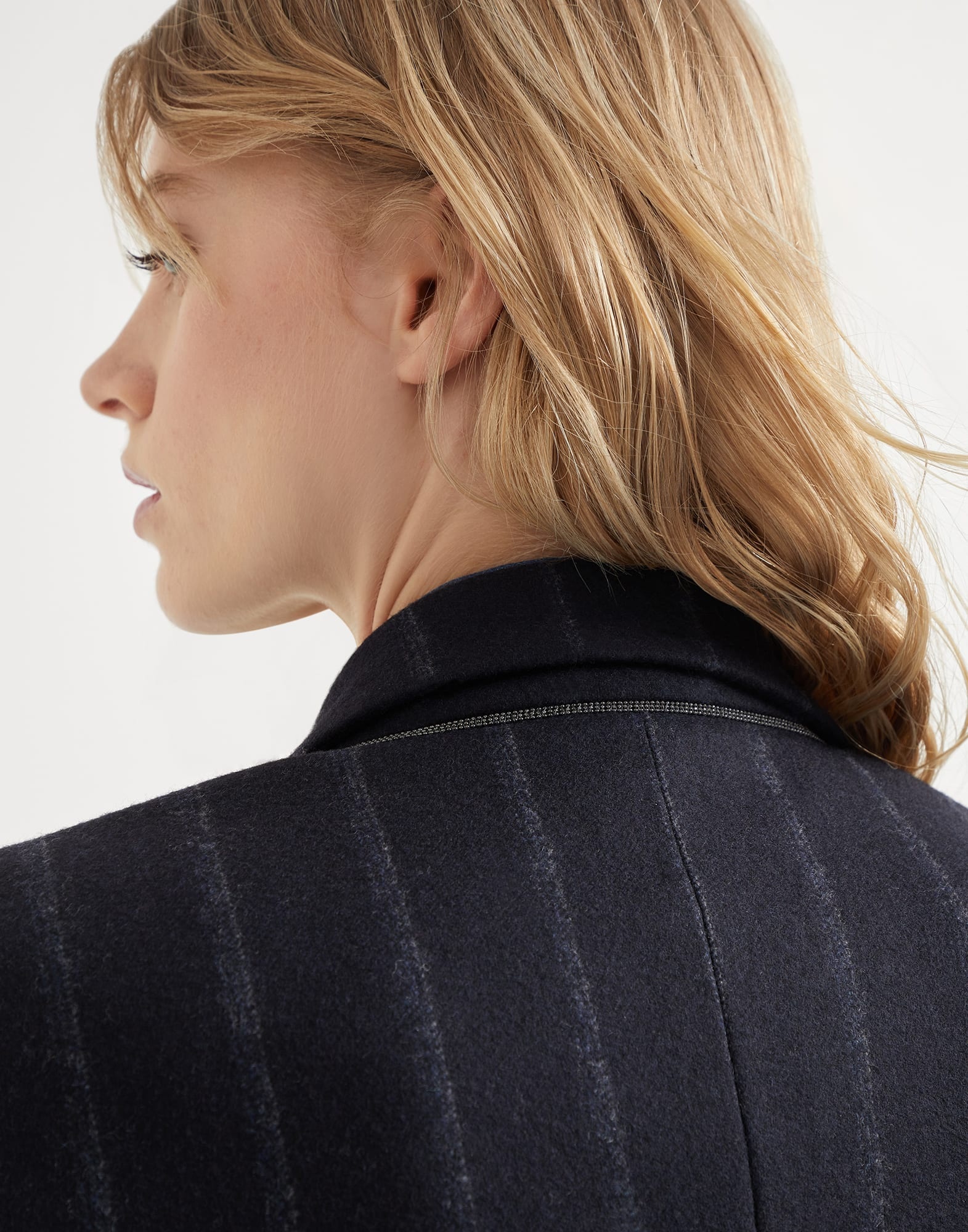 Techno virgin wool striped flannel blazer with monili - 3