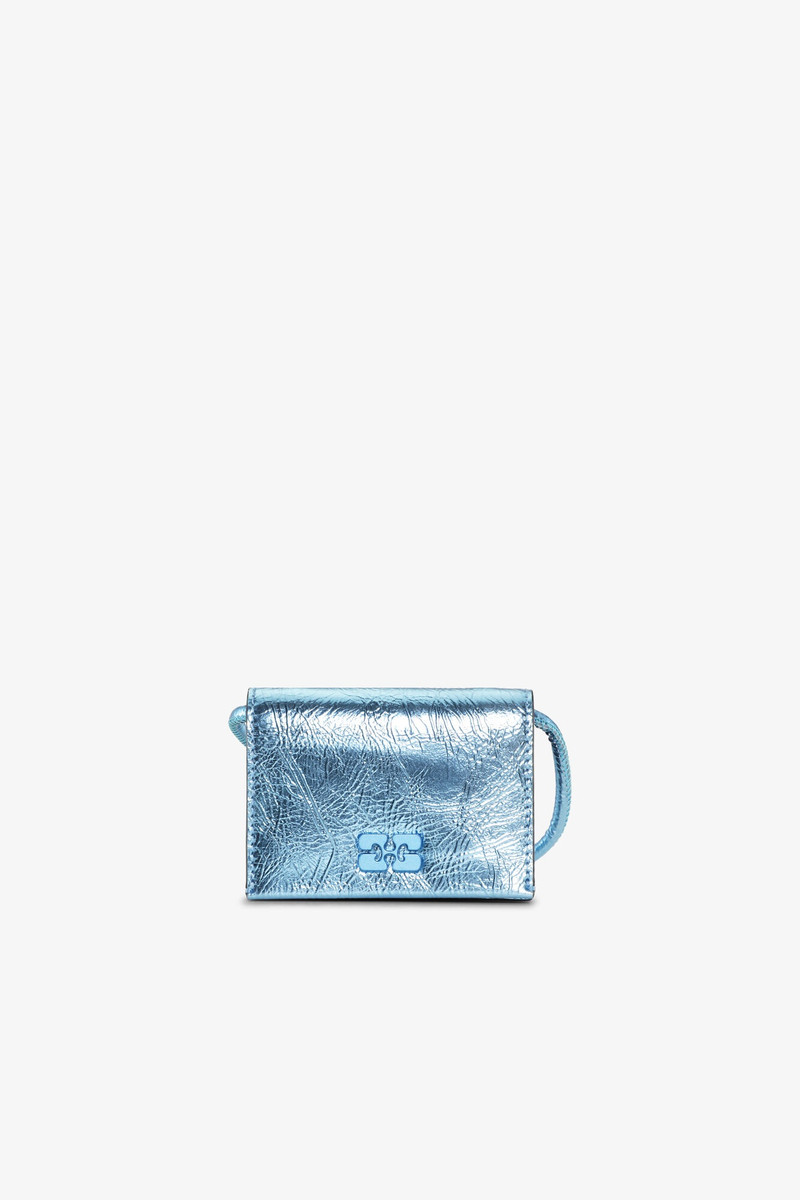 BLUE METALLIC GANNI BOU WALLET ON STRAP 1