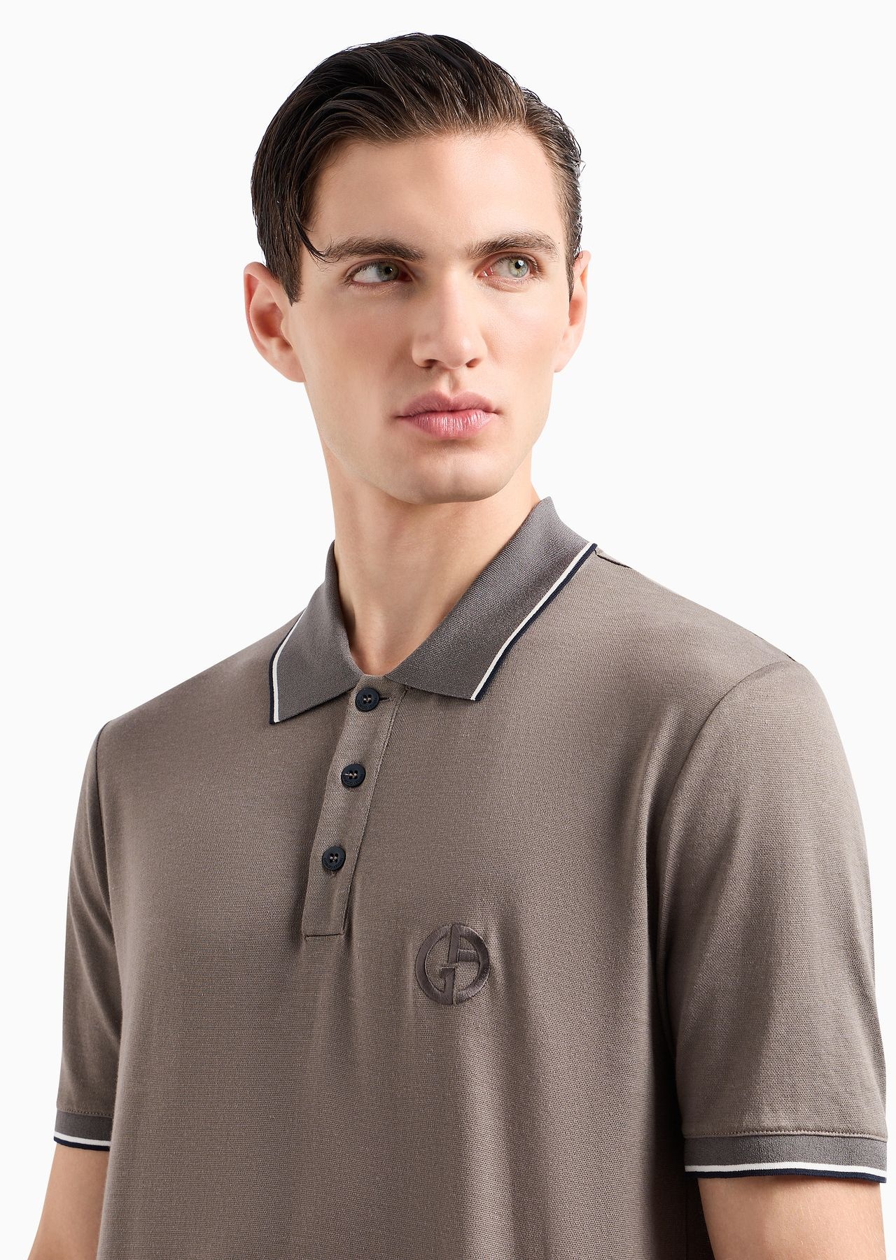 Short-sleeved polo shirt in silk, linen and cotton jersey - 5