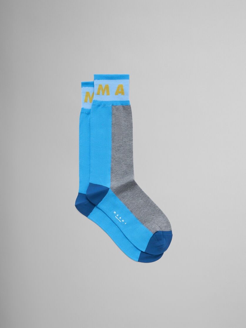 GREY COLOUR-BLOCK COTTON SOCKS - 1