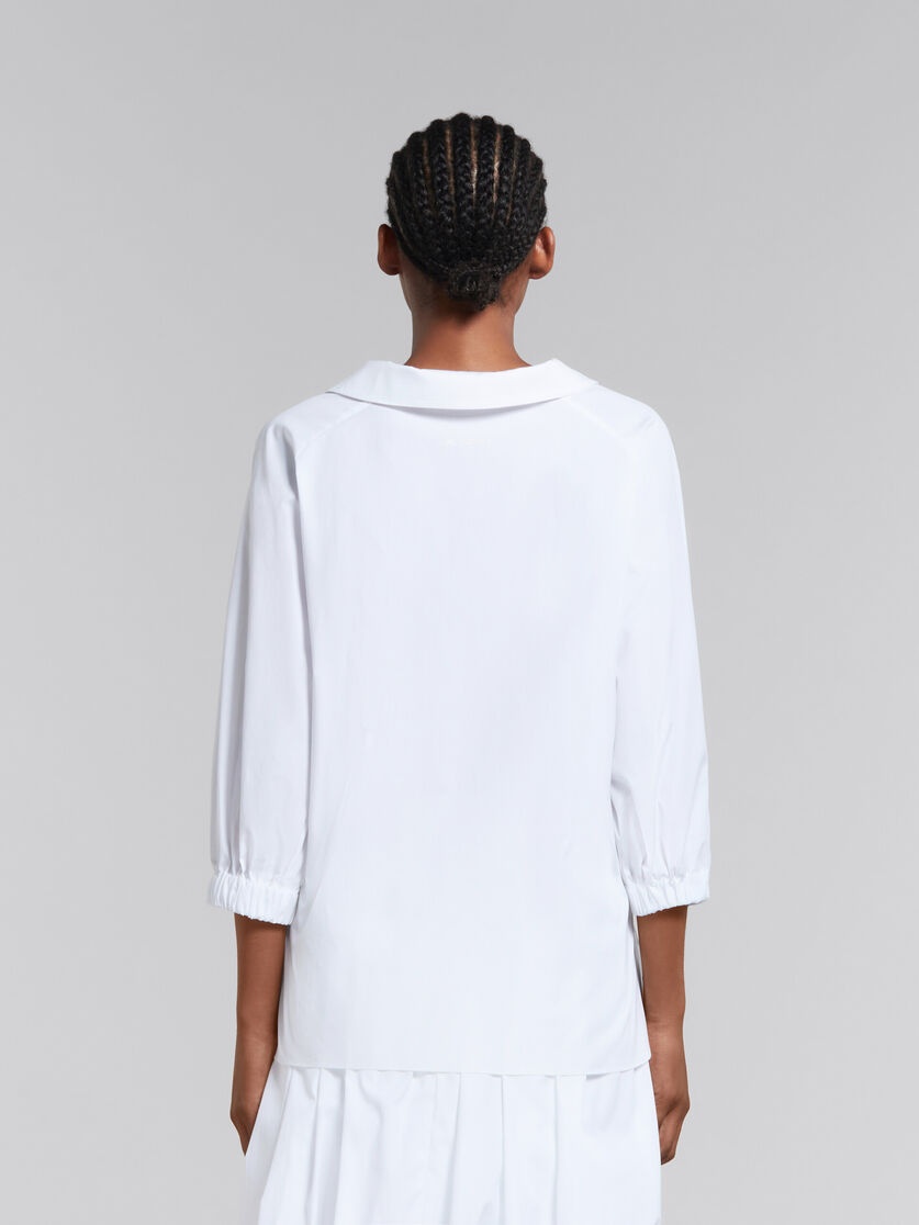 WHITE ORGANIC POPLIN TOP WITH SHIRT COLLAR - 3