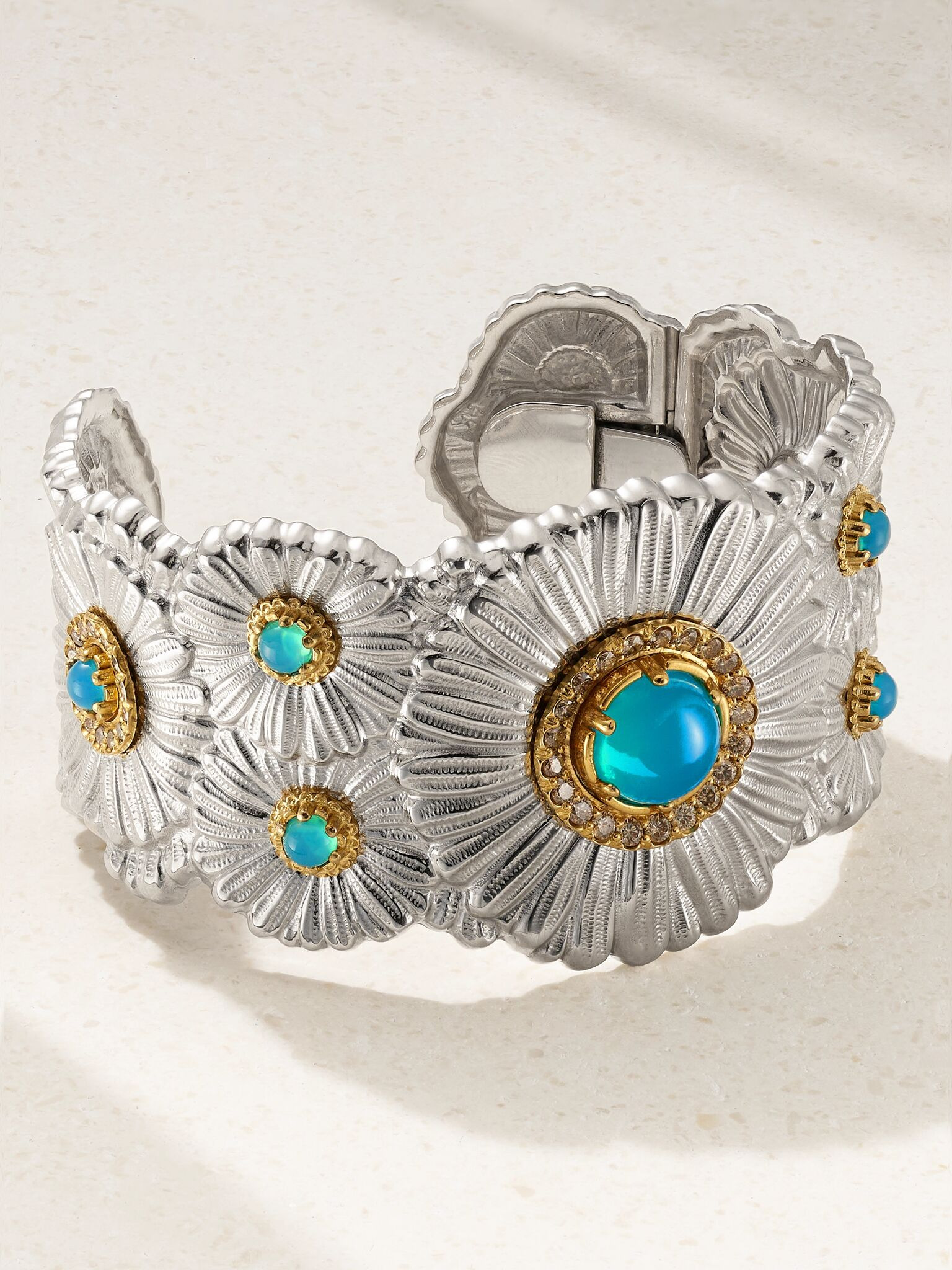 Daisy Blossoms gold-plated, agate and diamond cuff Silver - 1