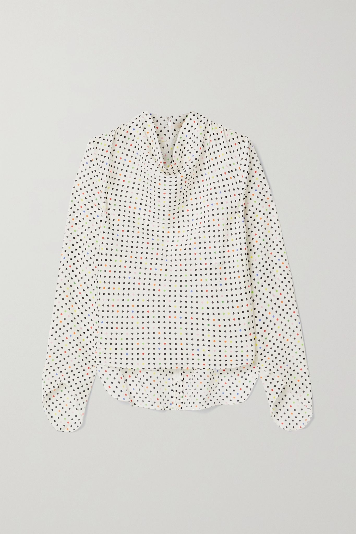 Draped polka-dot cotton and silk-blend jacquard blouse - 1