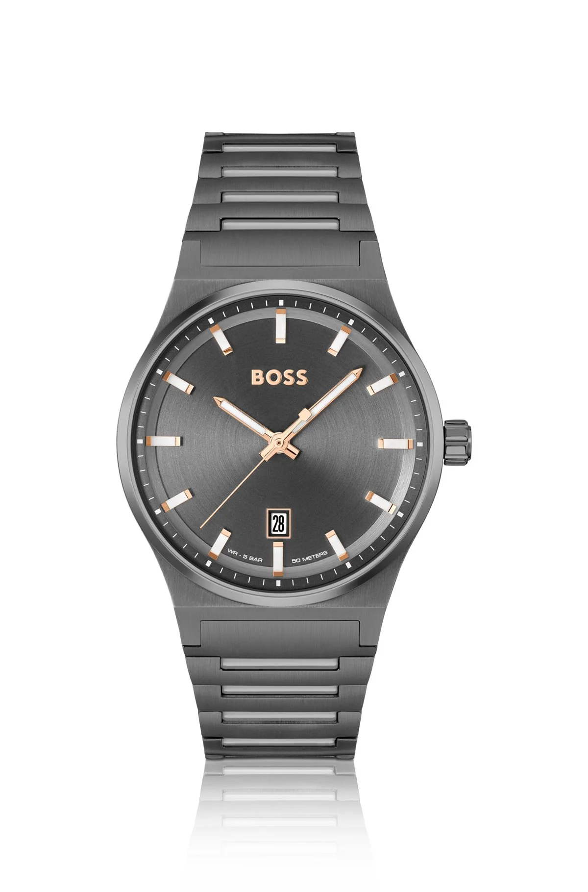 GREY-PLATED LINK-BRACELET WATCH WITH GREY DIAL - 1