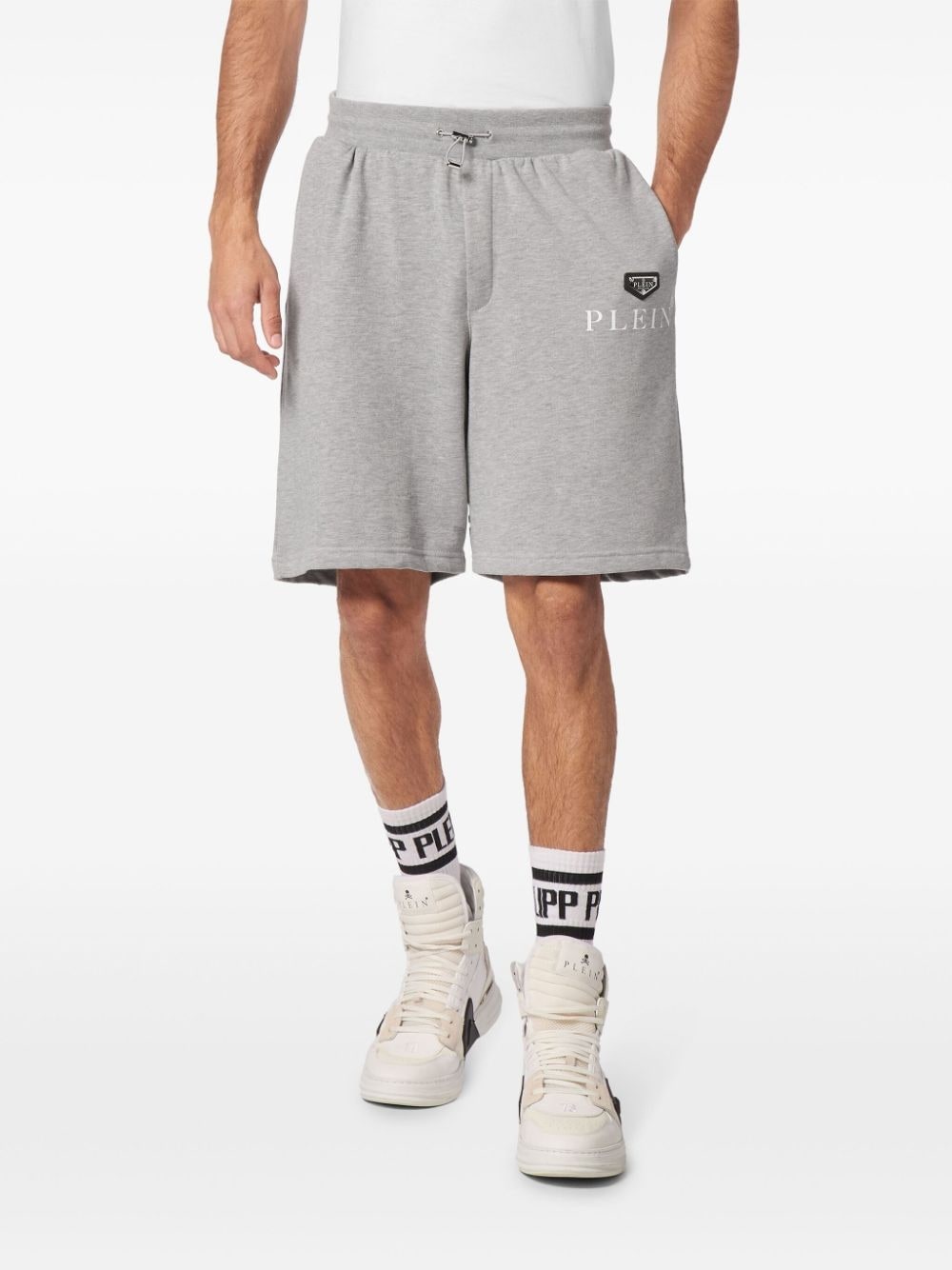 logo-plaque cotton-blend shorts - 3