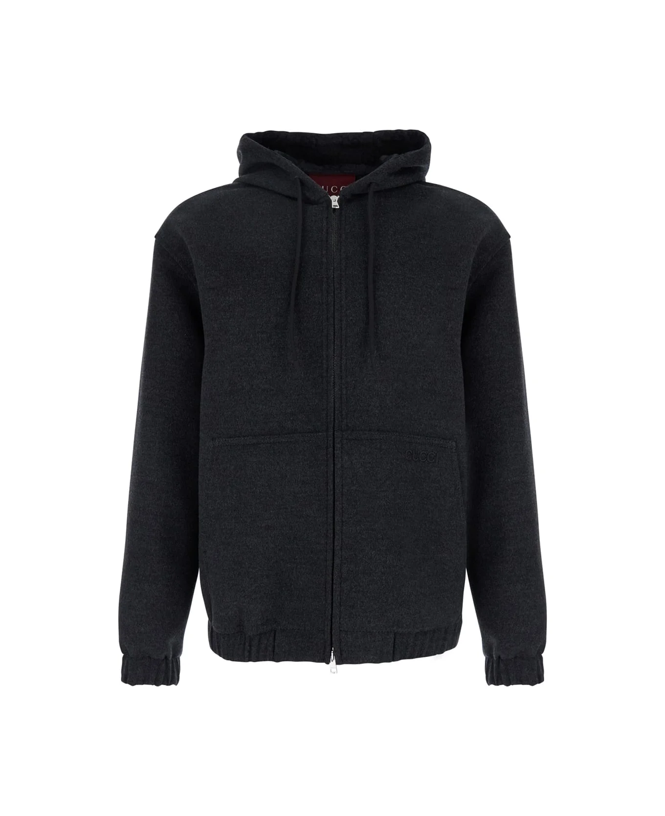 Grey Hooded Jacket With Logo Embroidery On The Front In Wool Man - 1