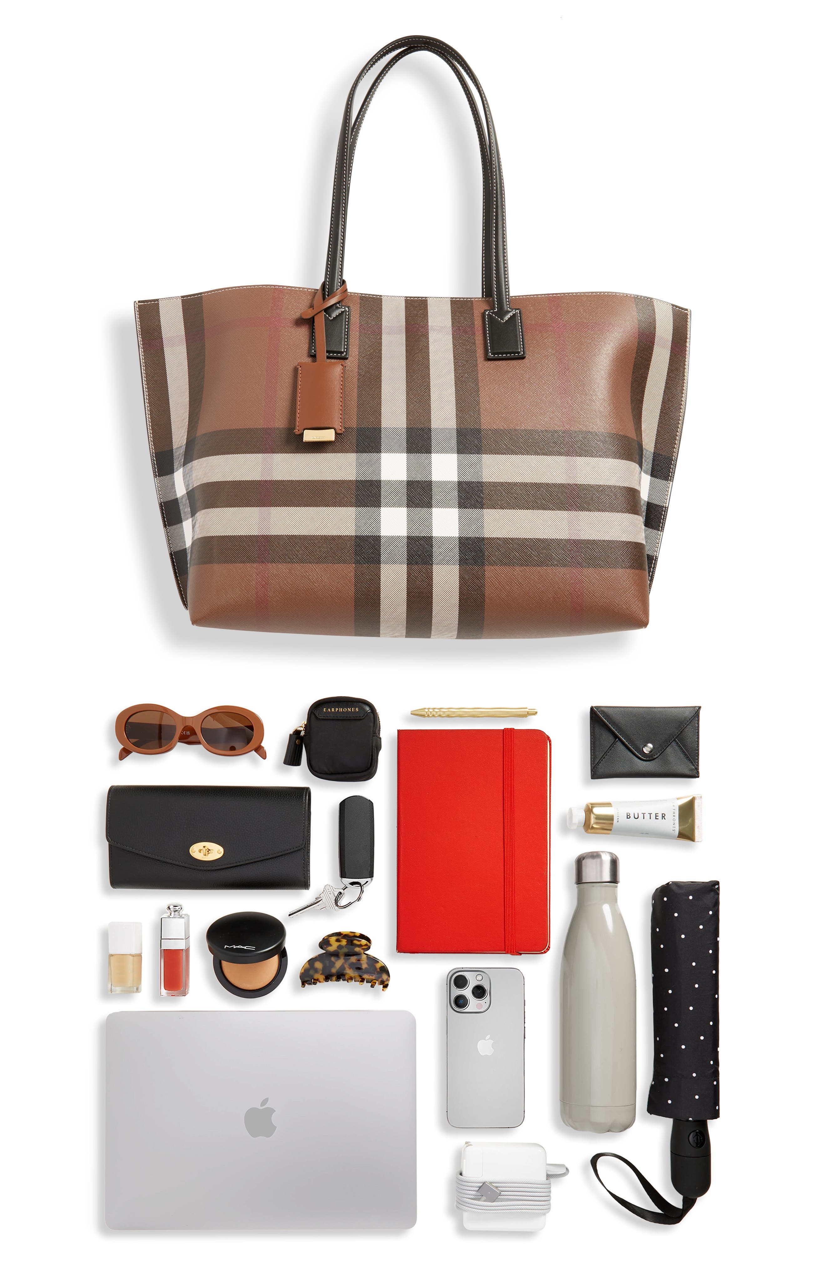 burberry Medium Check E-Canvas & Leather Tote in Dark Birch Brown Chk at Nordstrom - 8