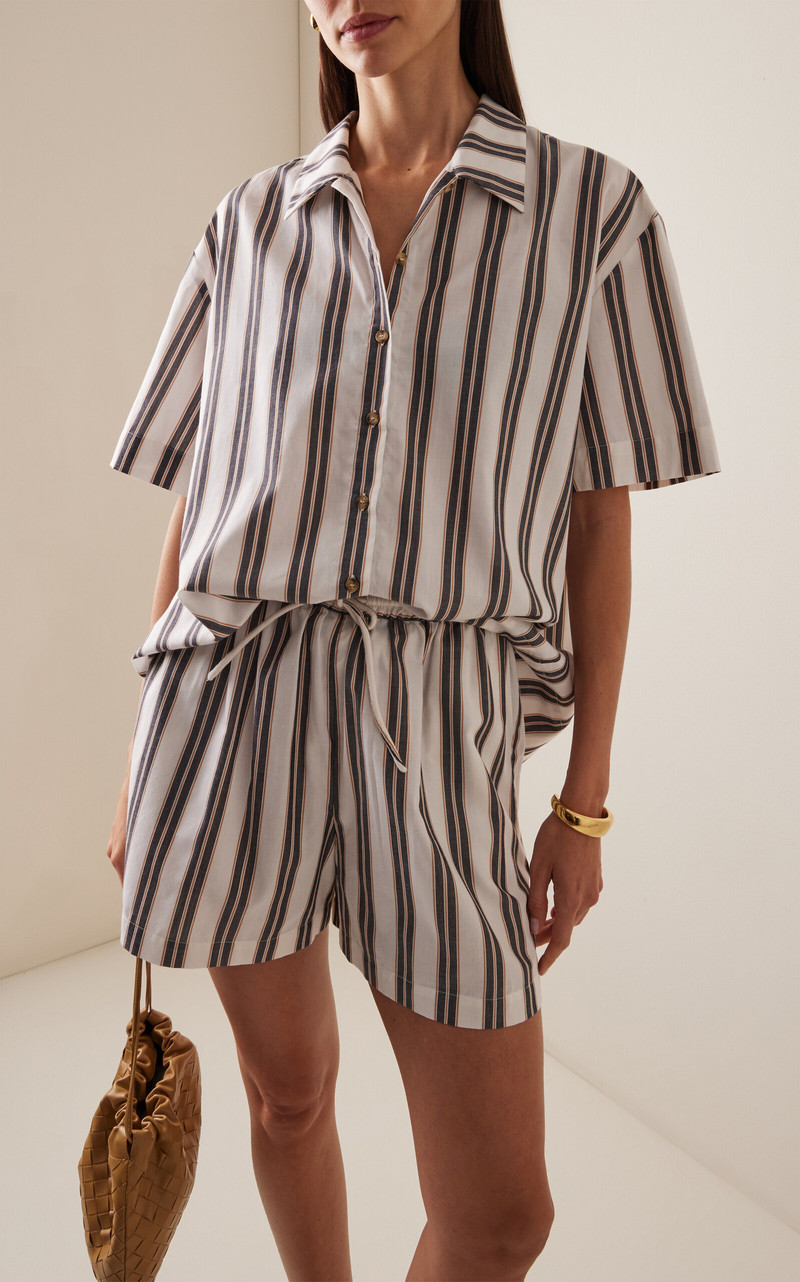 ASCENO The Montauk Striped Cotton-Blend Shirt black/white outlook