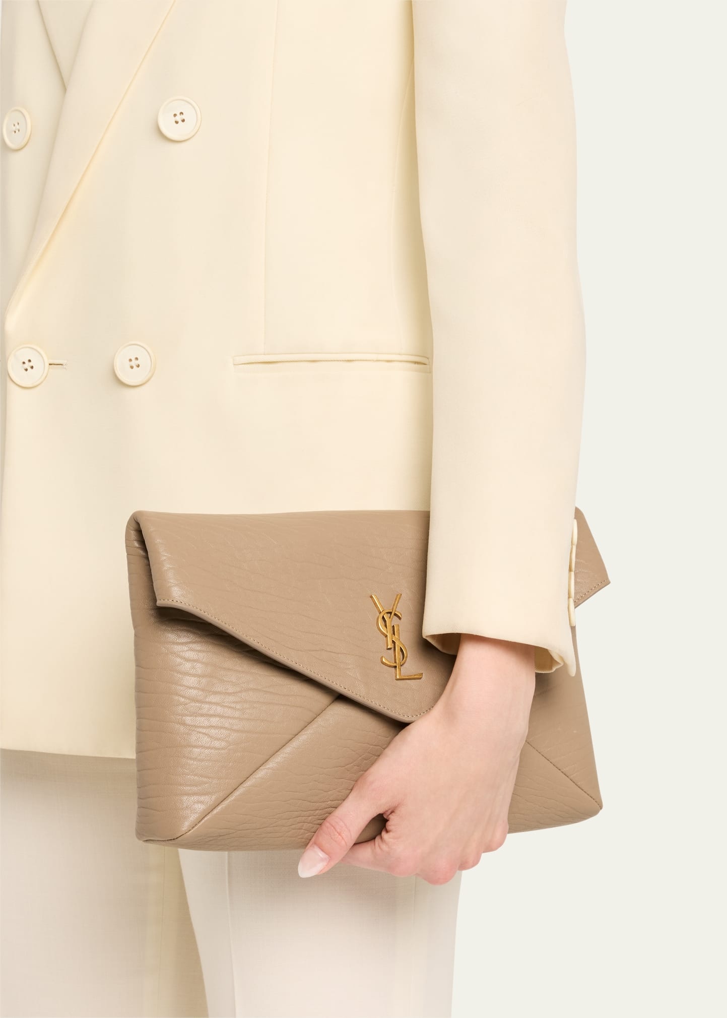 Large YSL Envelope Pouch Clutch Bag in Leather - 2