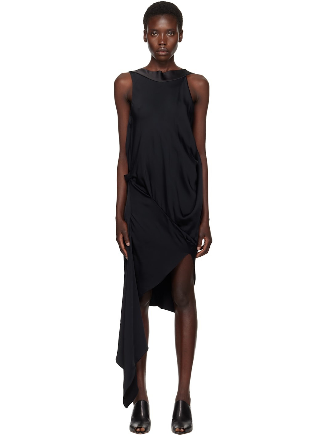 Black Boatneck Minidress - 1