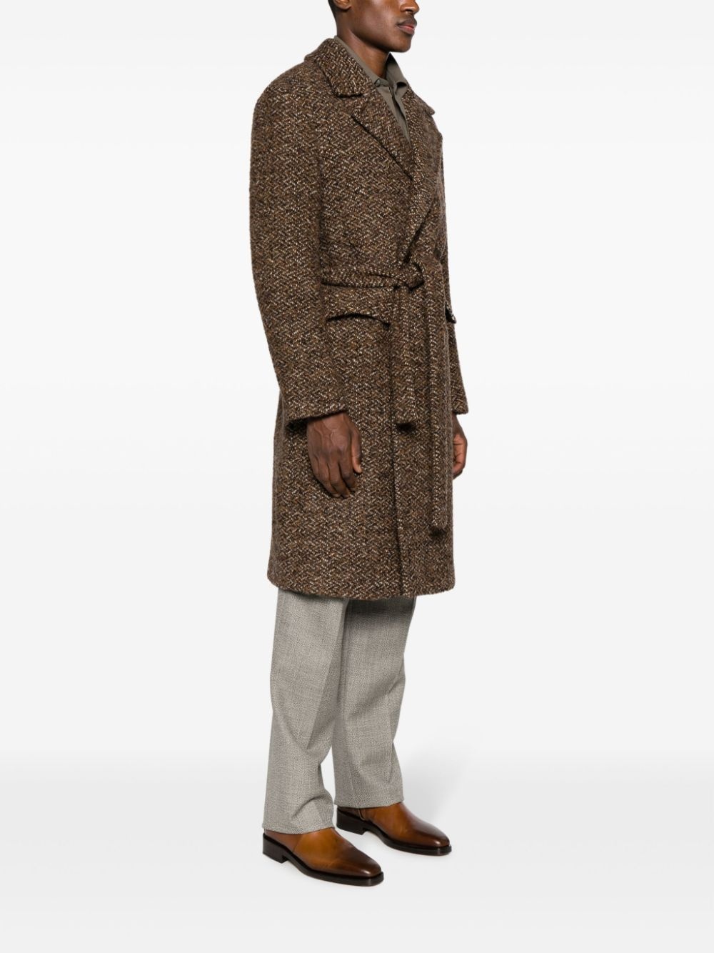 notched-lapels belted-waist coat - 3