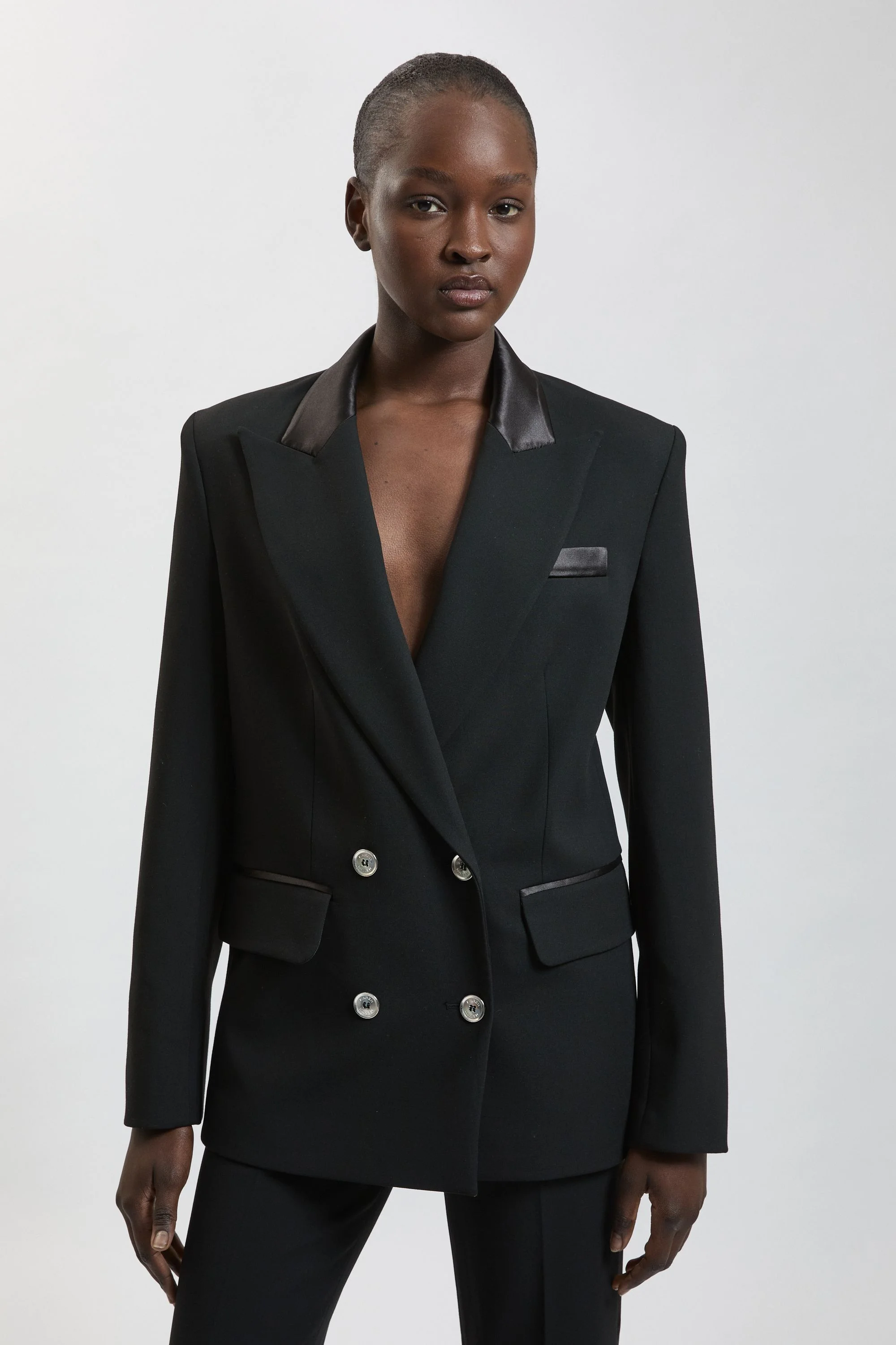 Compact Stretch & Satin Mix Tux Tailored Jacket - 1