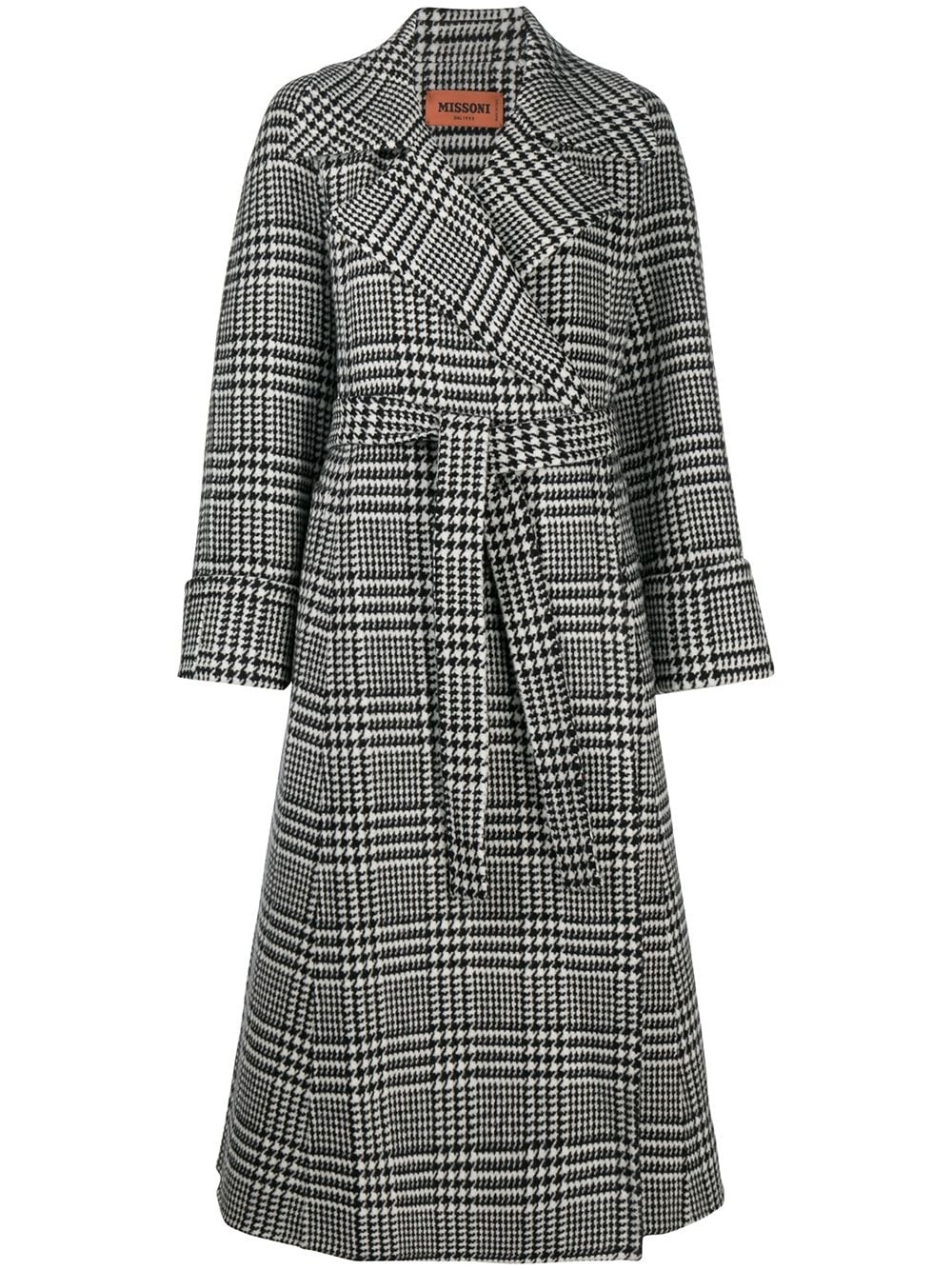 houndstooth check belted coat - 1