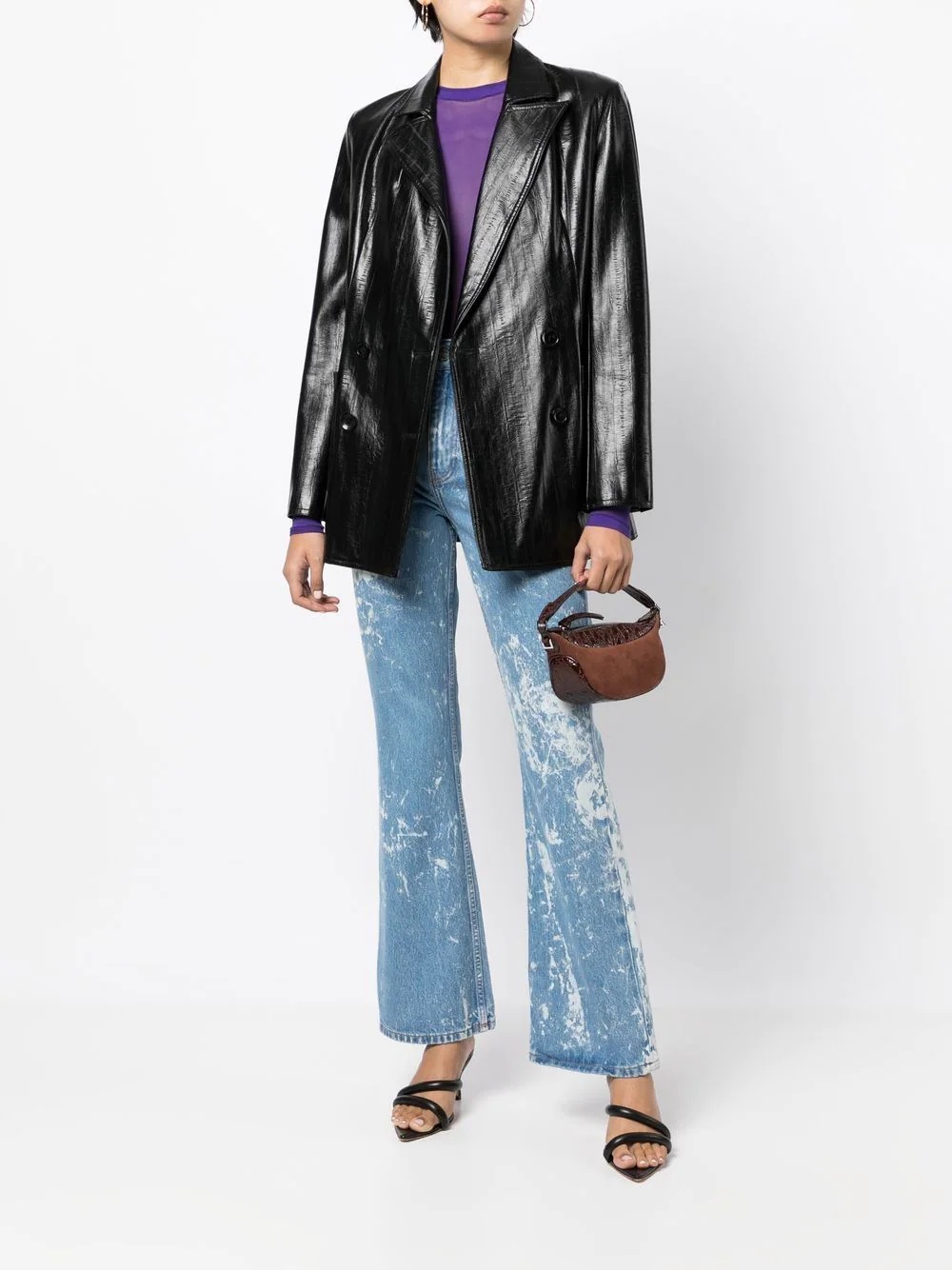 suede crocodile shoulder bag - 2