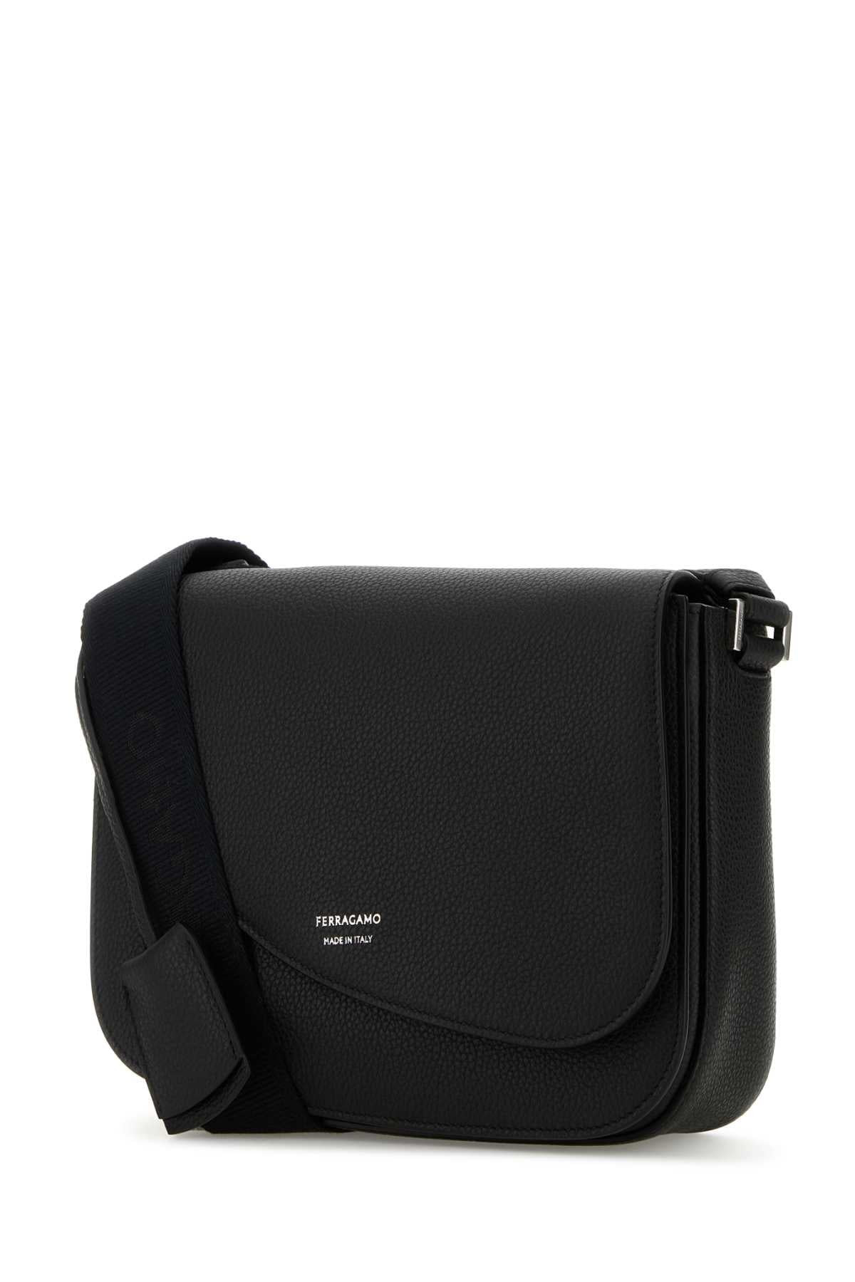 Salvatore Ferragamo Men Black Leather Fiamma Crossbody Bag - 2