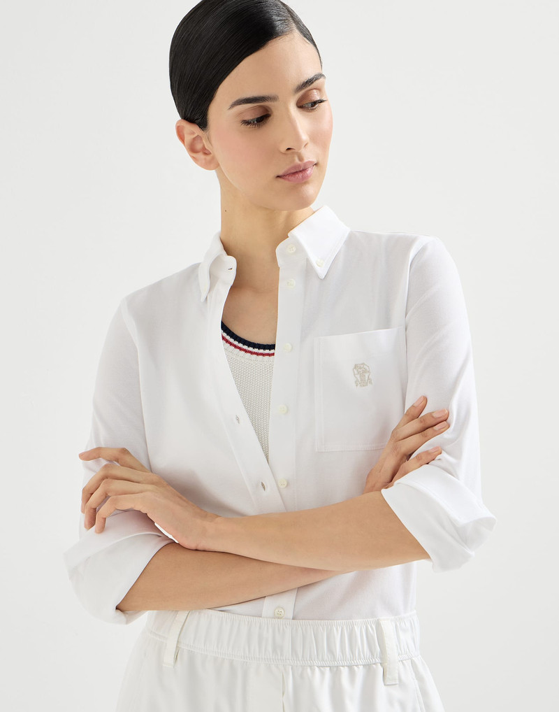 Stretch cotton piqué shirt with logo 5