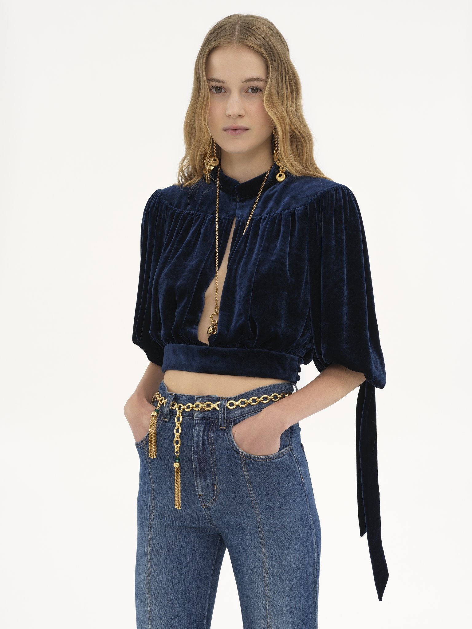 GATHERED CROPPED TOP IN VELVET - 4
