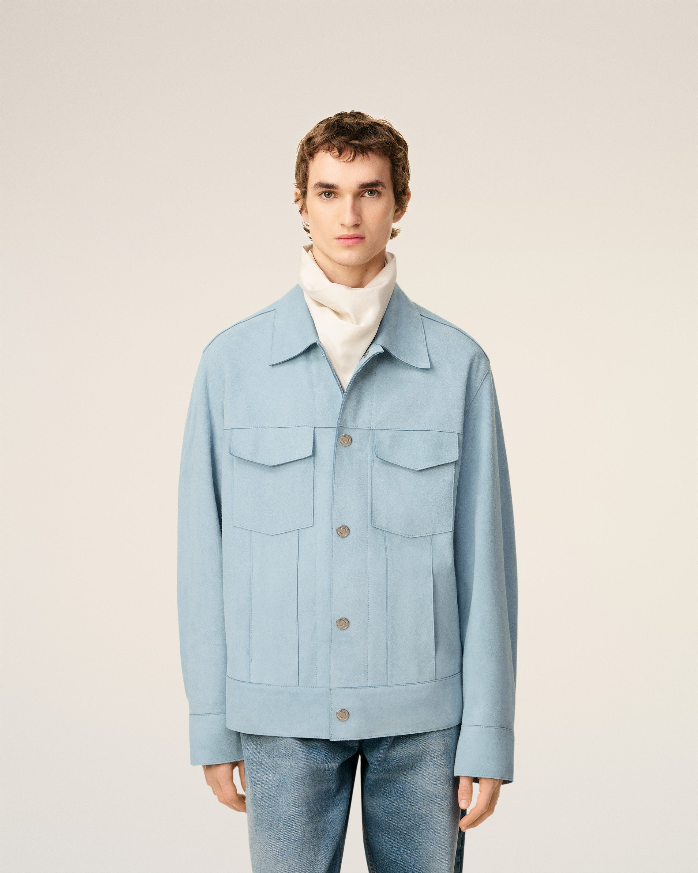 BLUE LEATHER TRUCKER JACKET - 3