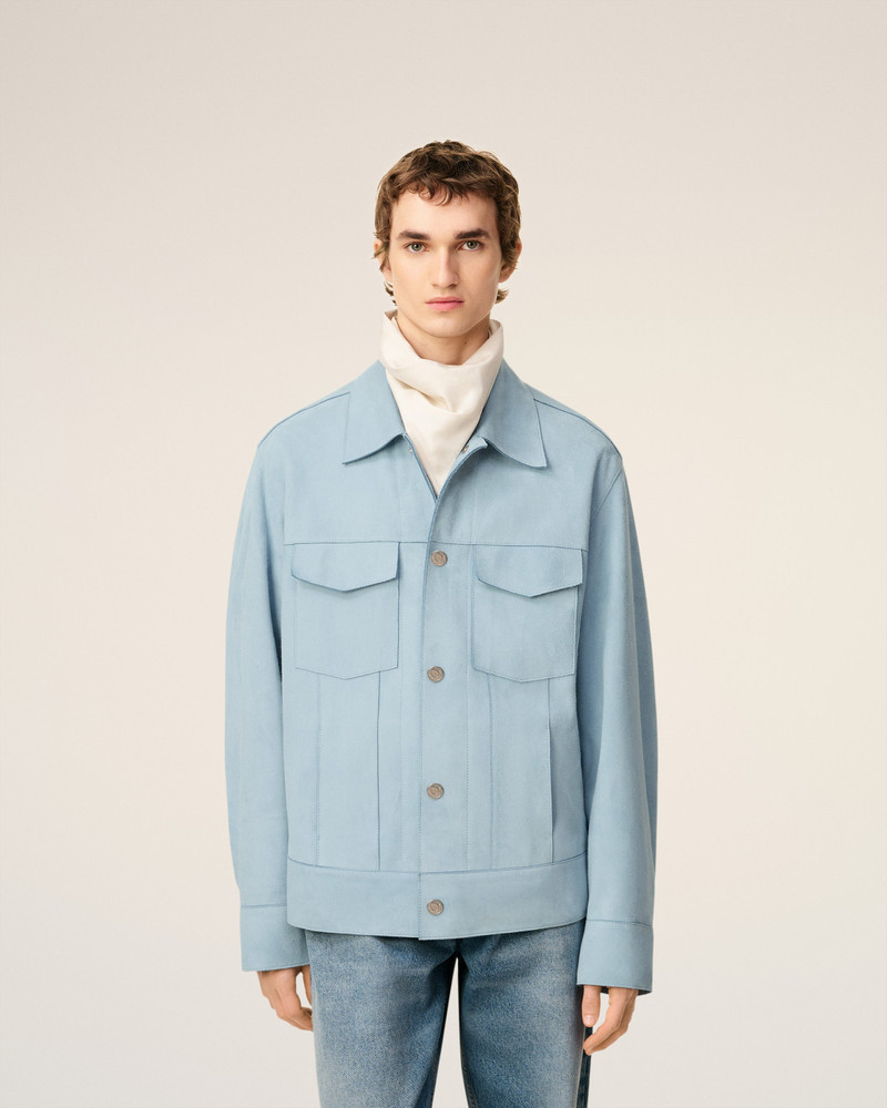 BLUE LEATHER TRUCKER JACKET 3