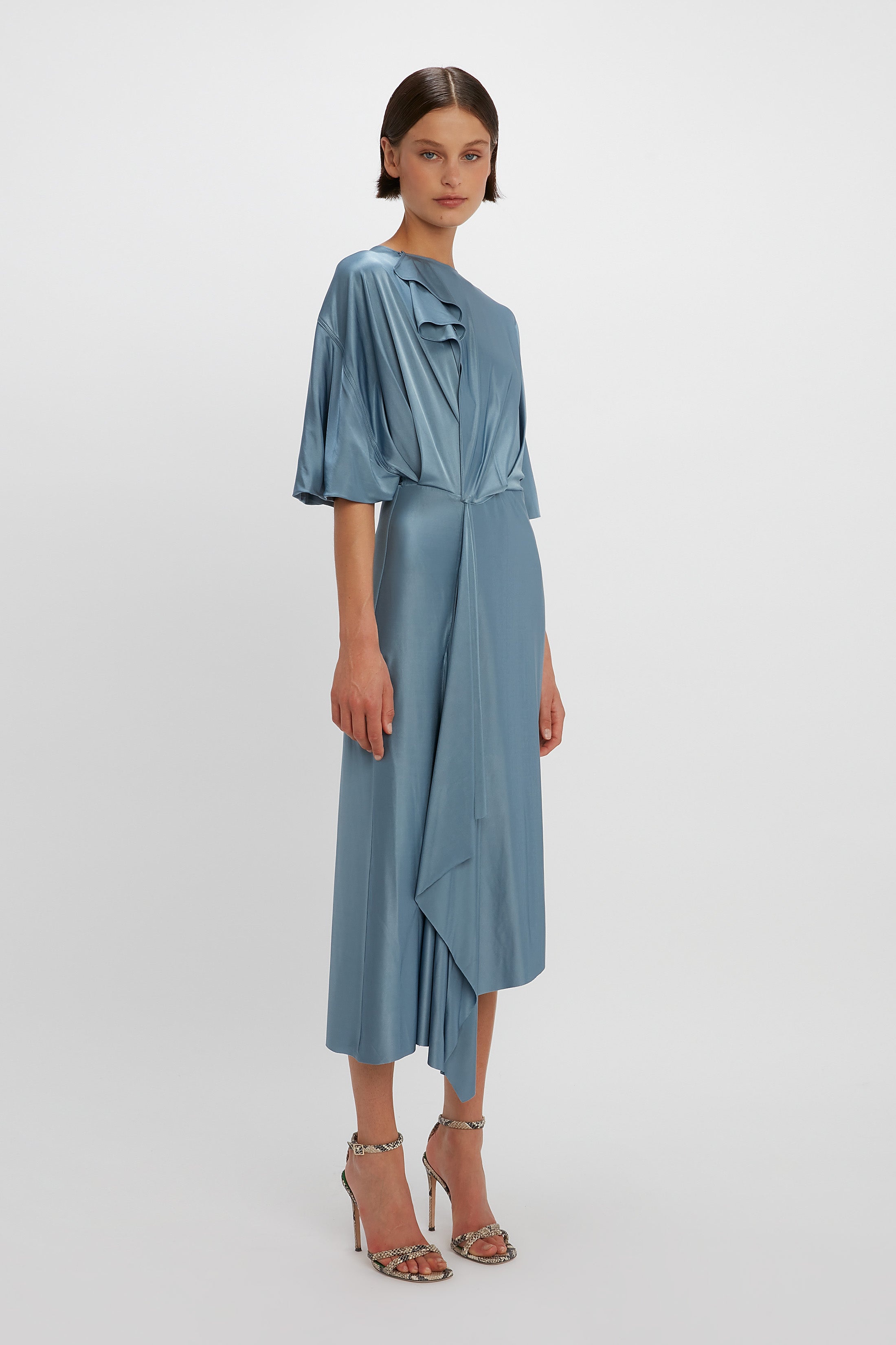 Cape Sleeve Cut Out Dress in Stone - 3