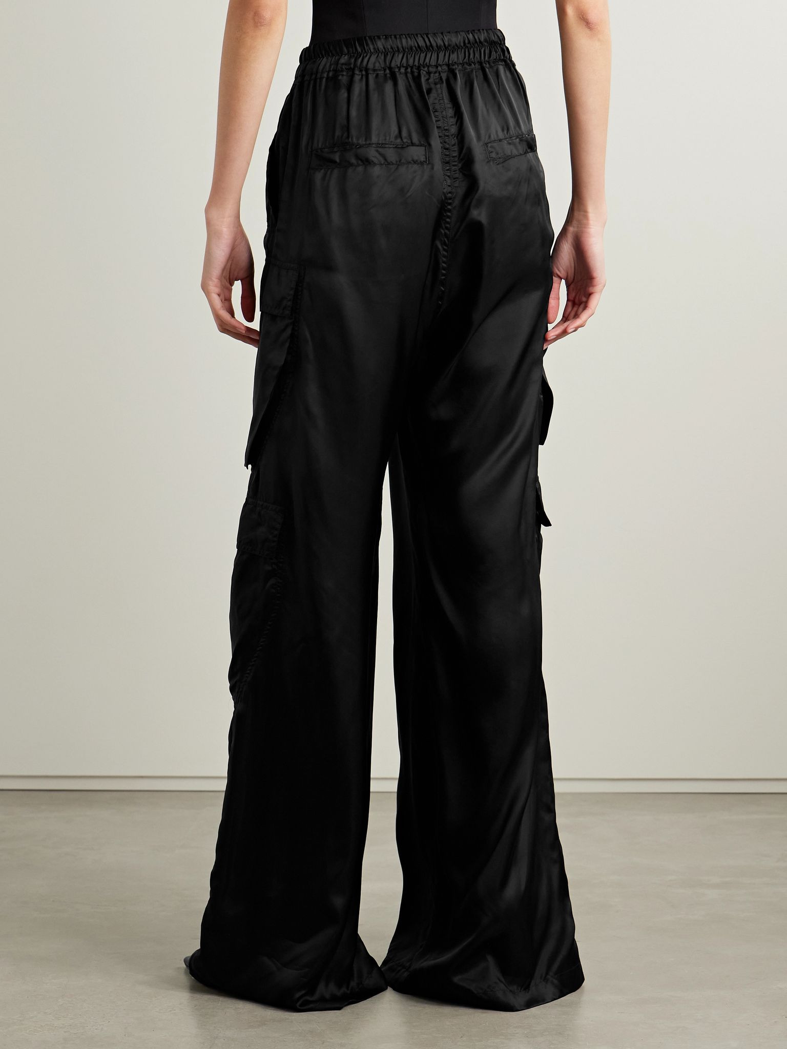 Satin-twill wide-leg cargo pants Black - 3