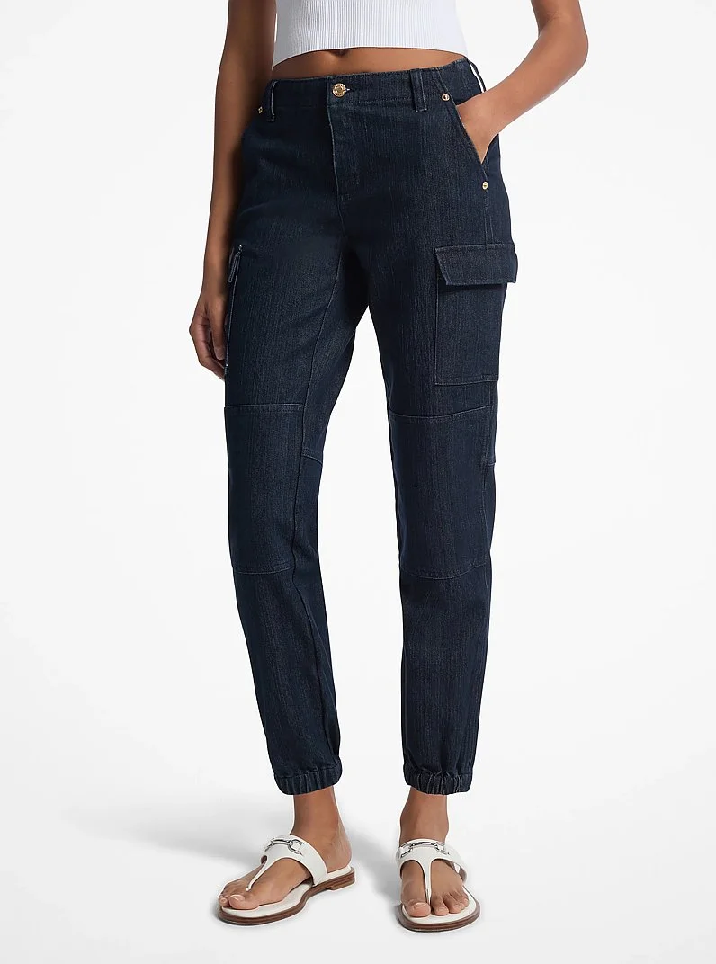 Washed Stretch Denim Cargo Jeans - 1