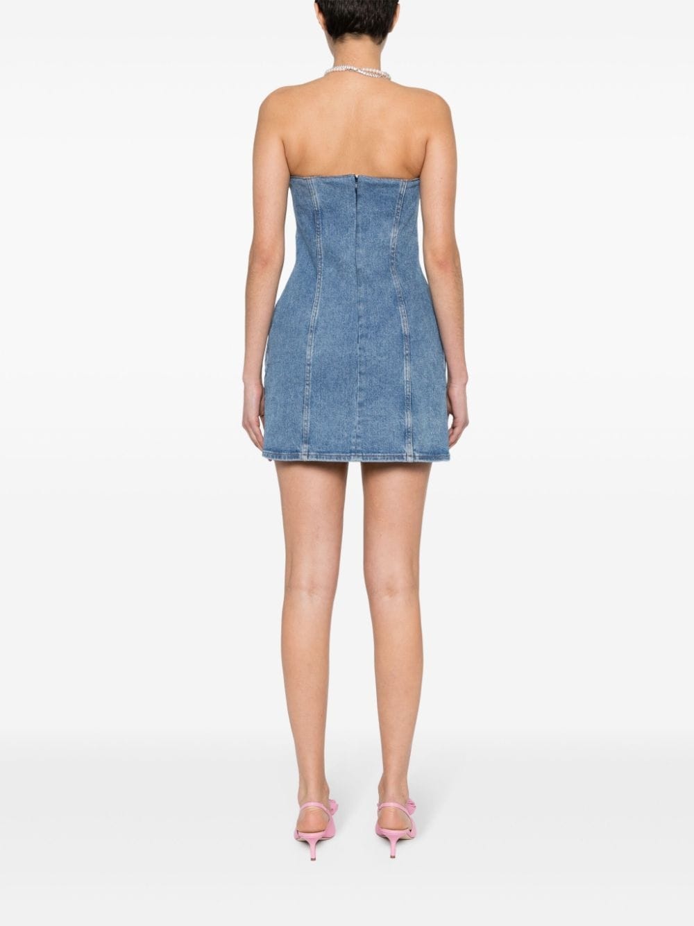 strapless denim mini dress - 4