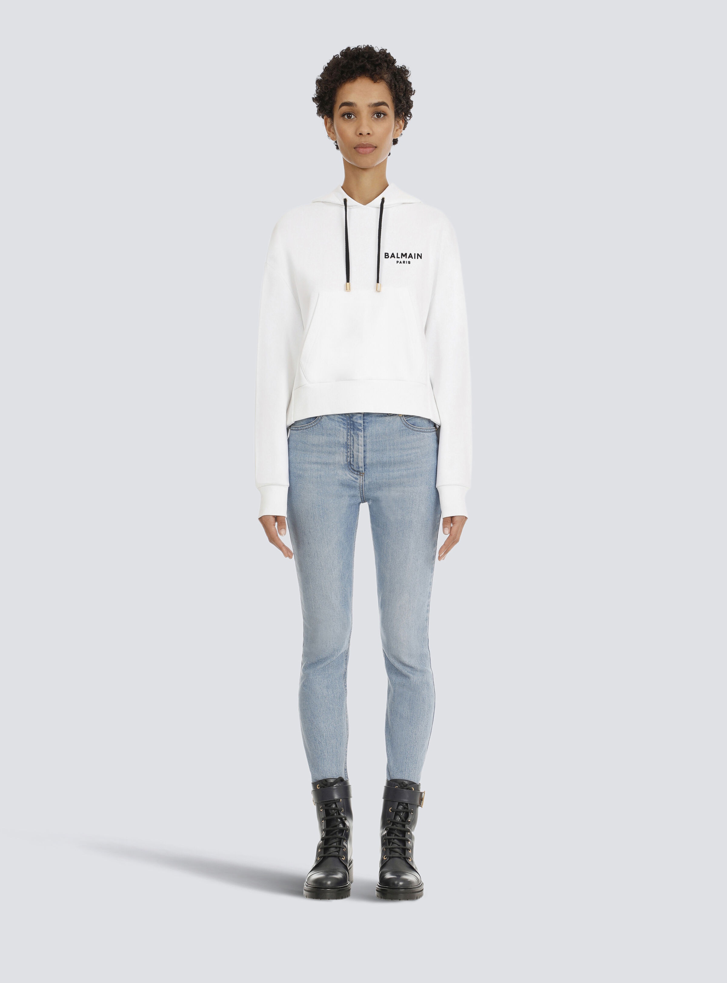 Eco-designed cotton sweatshirt with flocked Balmain logo - 4