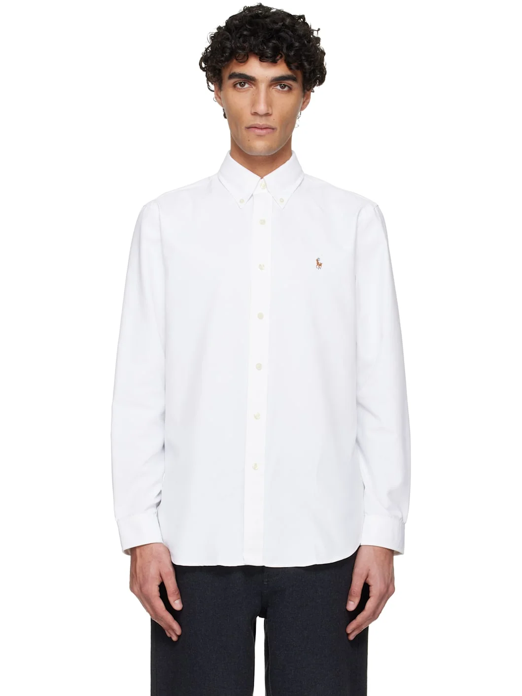 White Long Sleeve Oxford Sport Shirt - 1