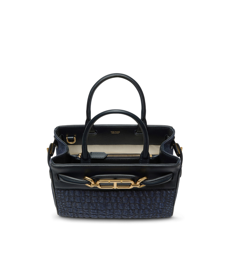 CROC-EFFECT QUILTED DENIM WHITNEY SMALL TOP HANDLE 4