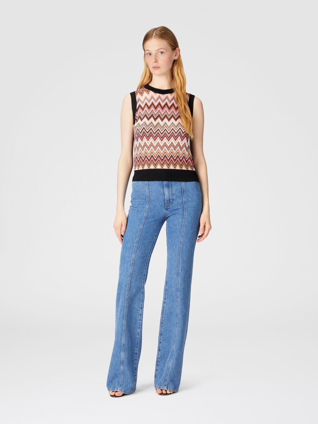 Viscose-blend crewneck vest with chevron insert - 2