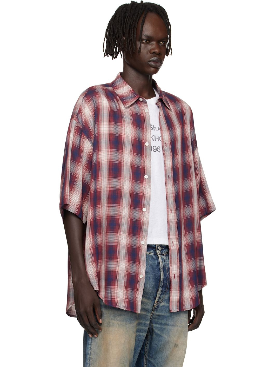 Red & Navy Button-Up Shirt - 2