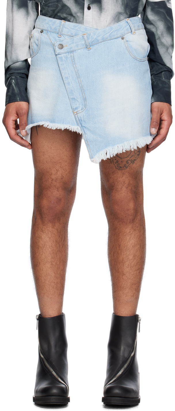 EGONLAB Blue Wrap Denim Miniskirt | REVERSIBLE