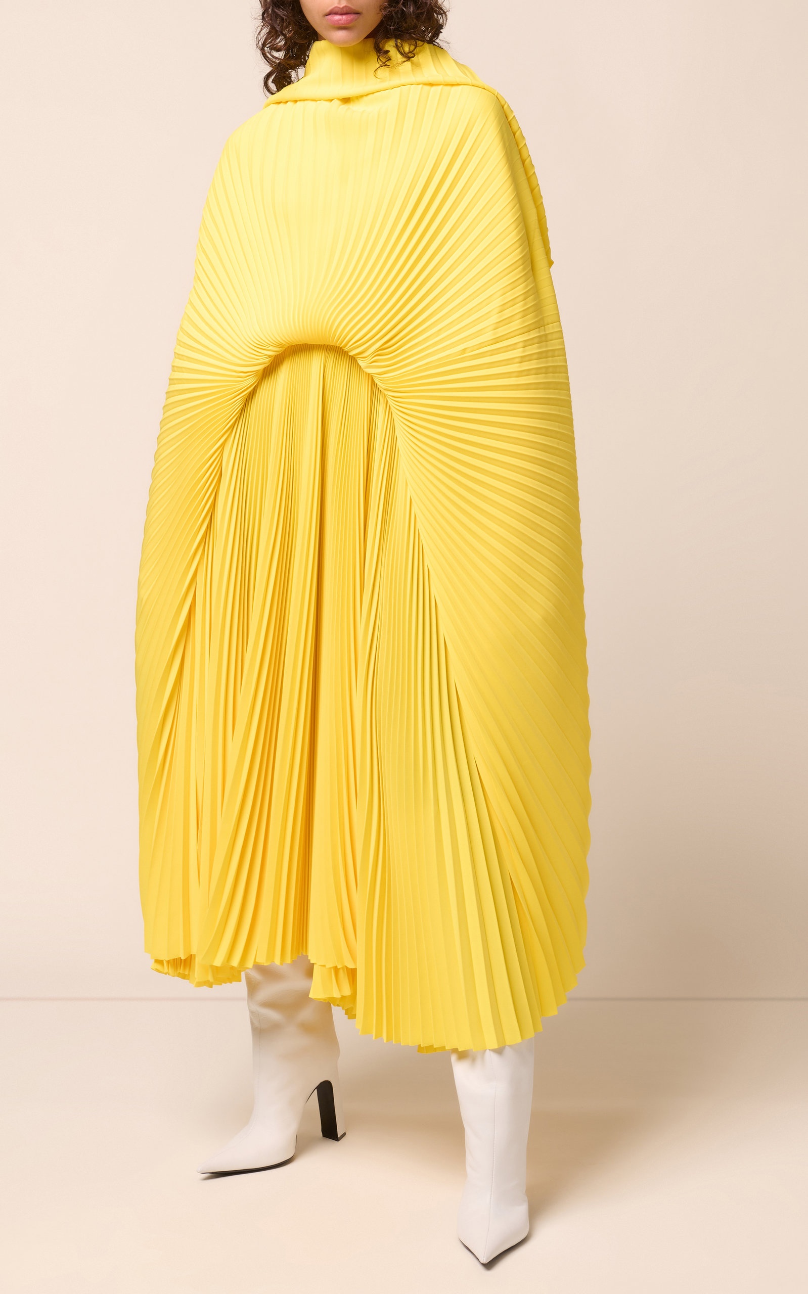 Pleated Crepe Maxi Dress yellow - 3