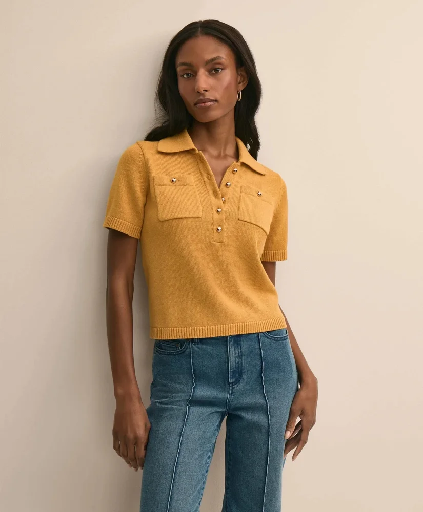 Cotton Short-Sleeve Polo Sweater - 1