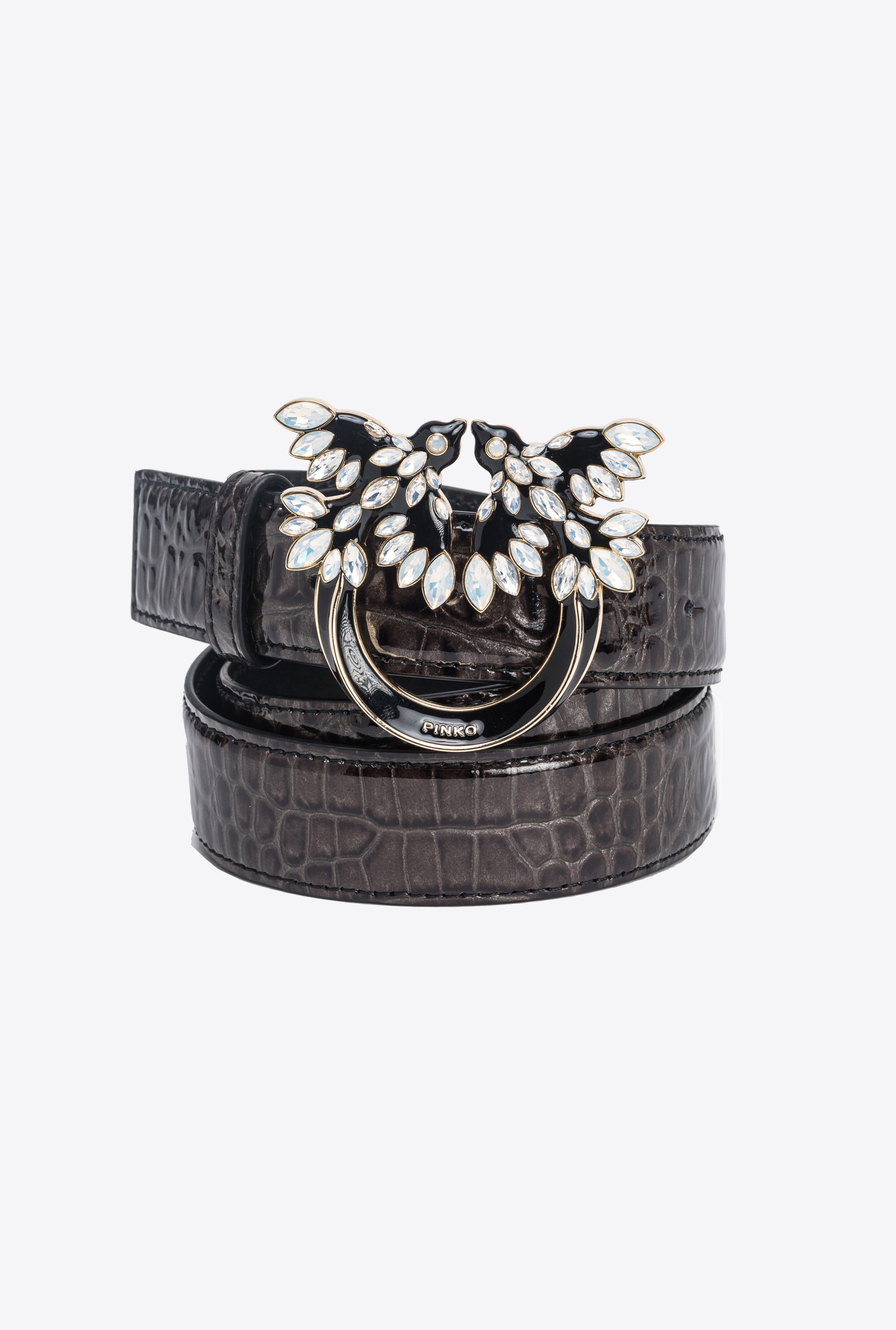 PINKO GALLERIA 3CM CROC-PRINT BELT WITH LOVE BIRDS BUCKLE - 5