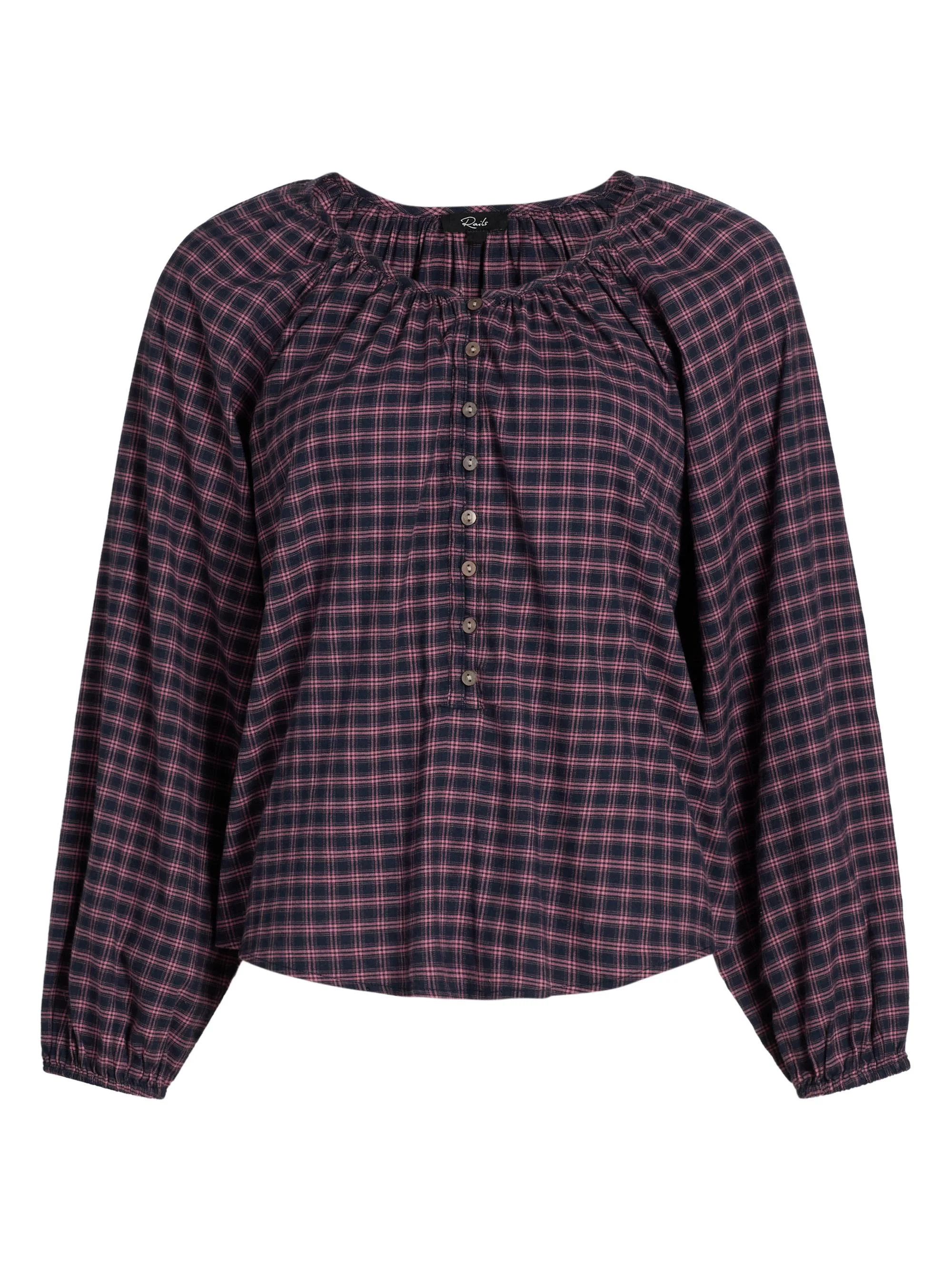 Women's Indi Plaid Cotton-Blend Top - Rose Check - 1