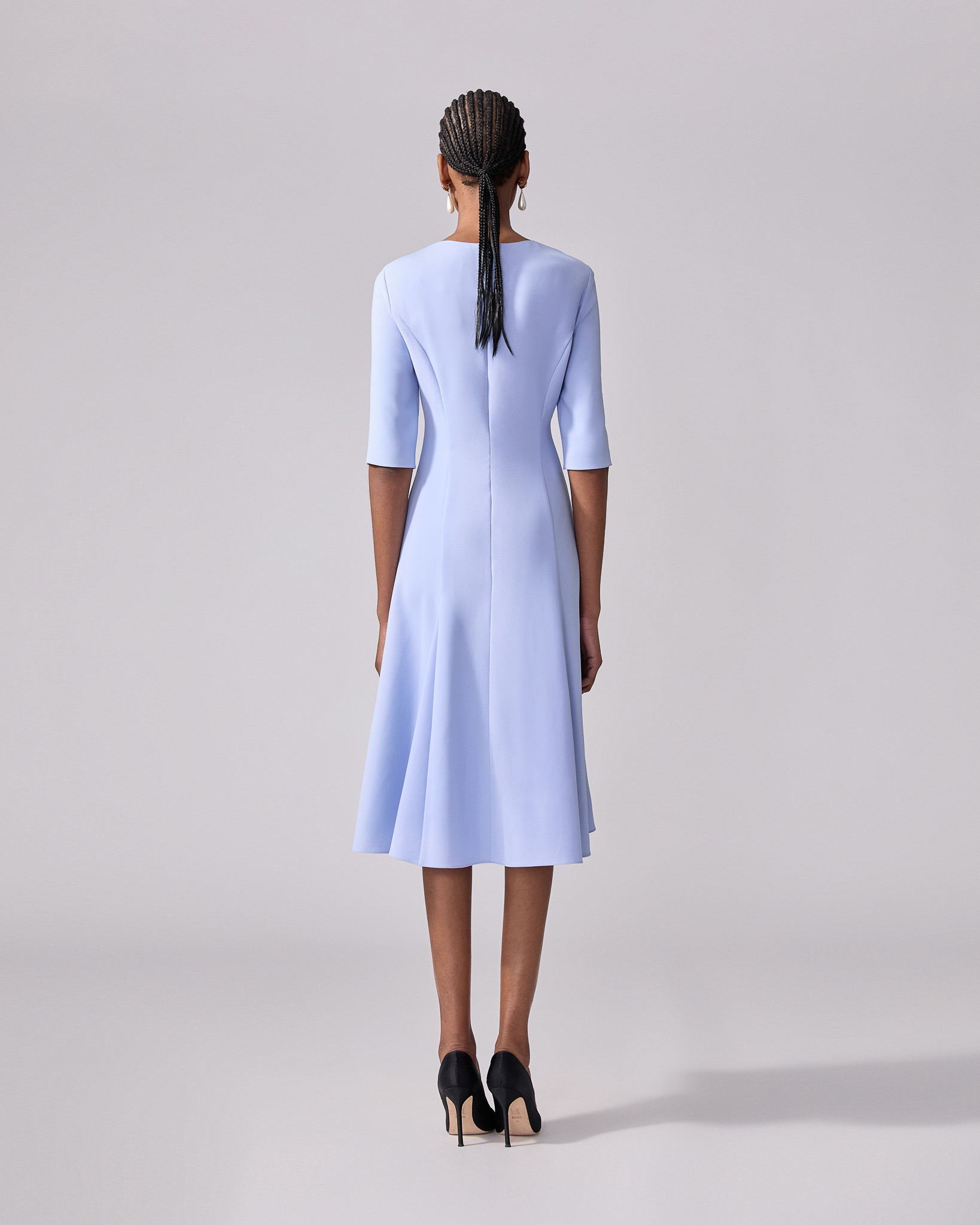 Three-Quarter Sleeve Godet Dress - 3